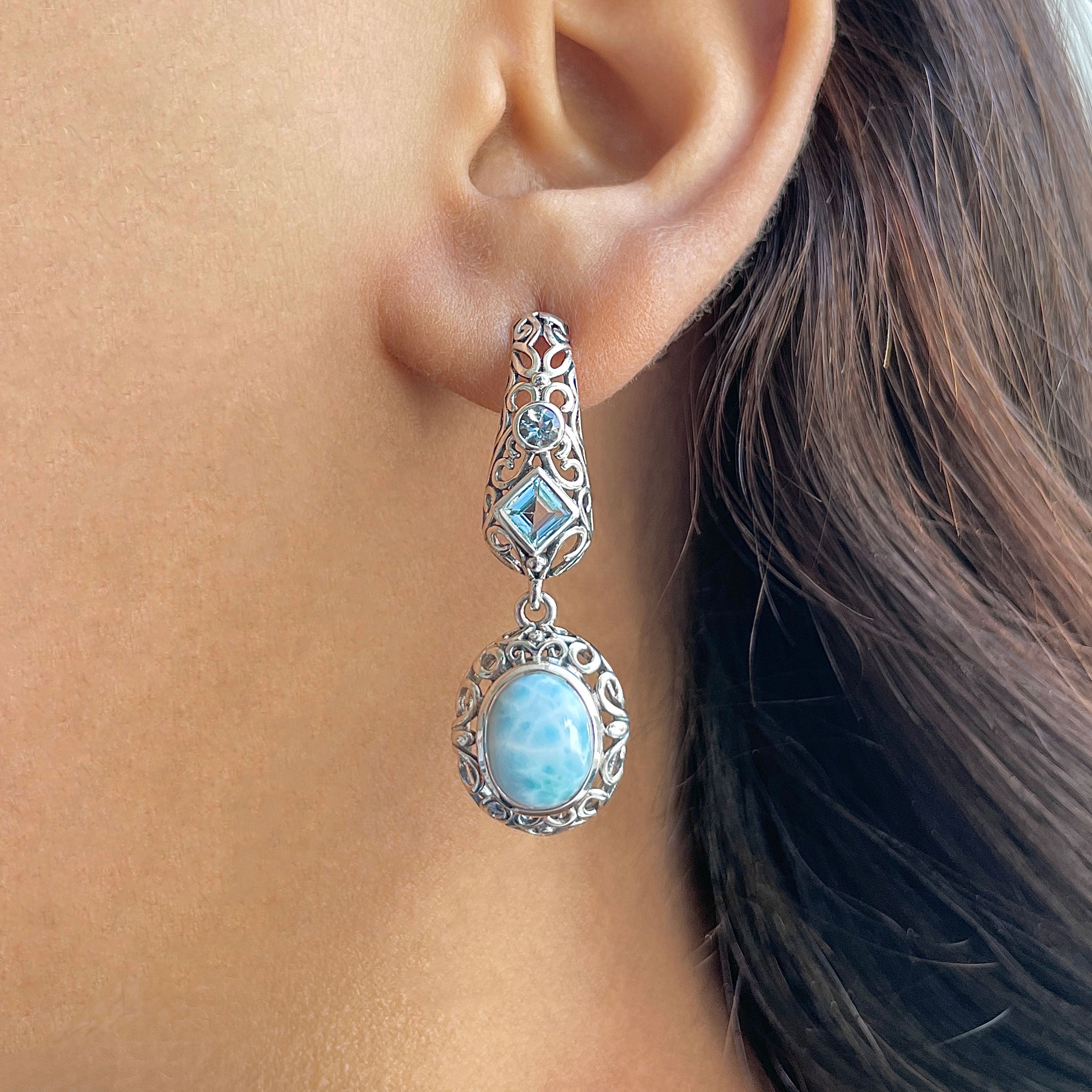 Larimar & Blue Topaz Earring-(LAR-RDE-109.)