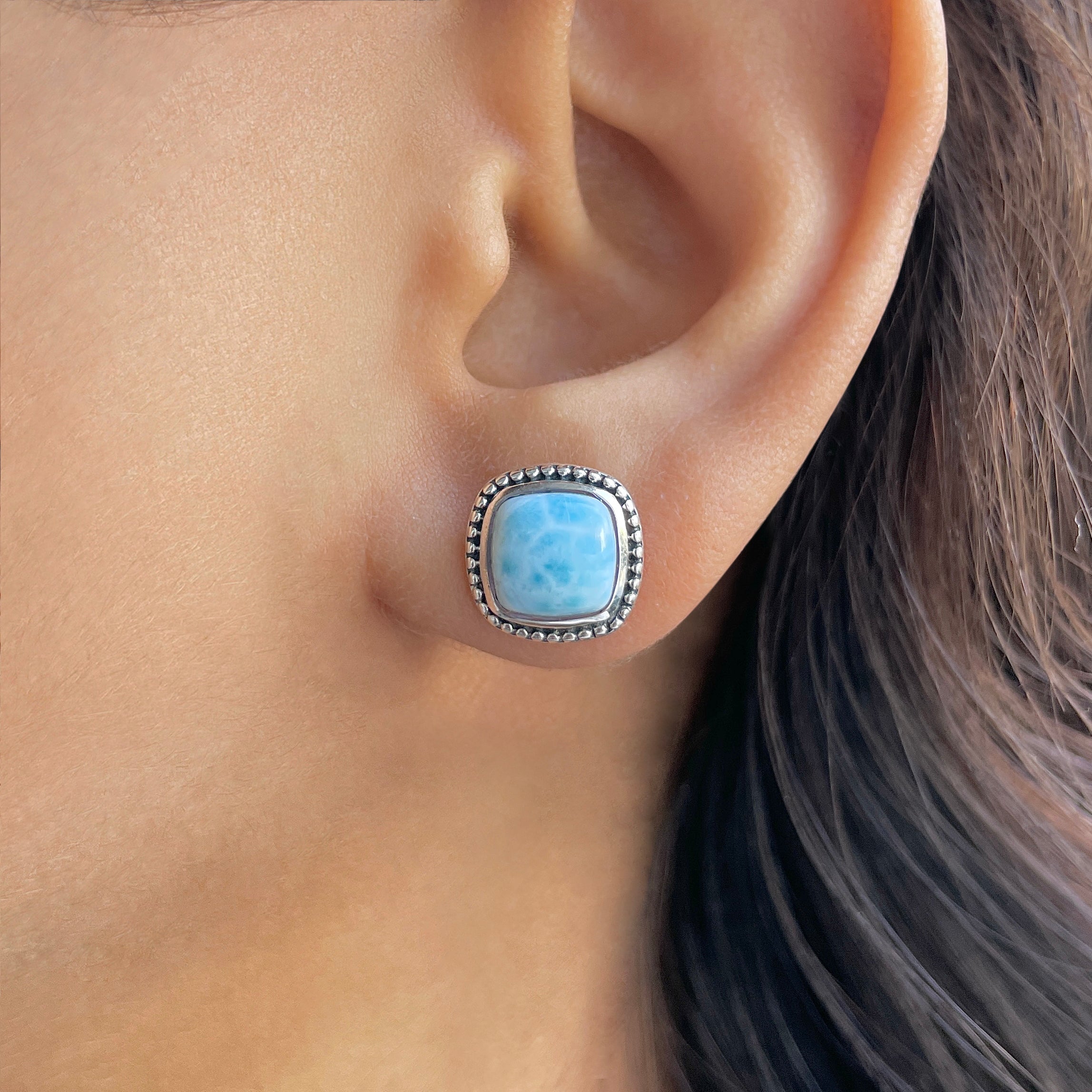 Larimar Stud Earring-(LAR-RDE-115.)