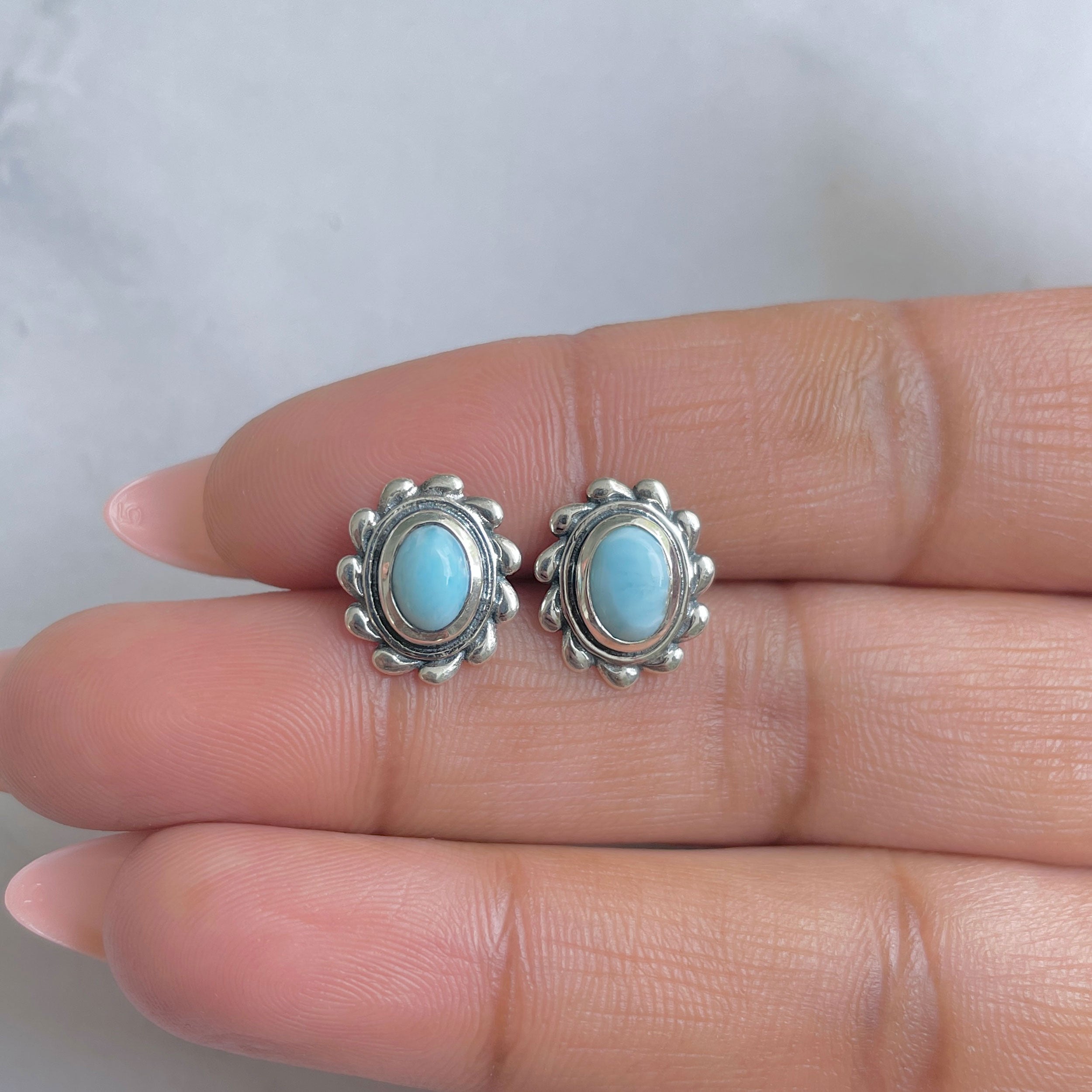 Larimar Stud Earring-(LAR-RDE-185.)