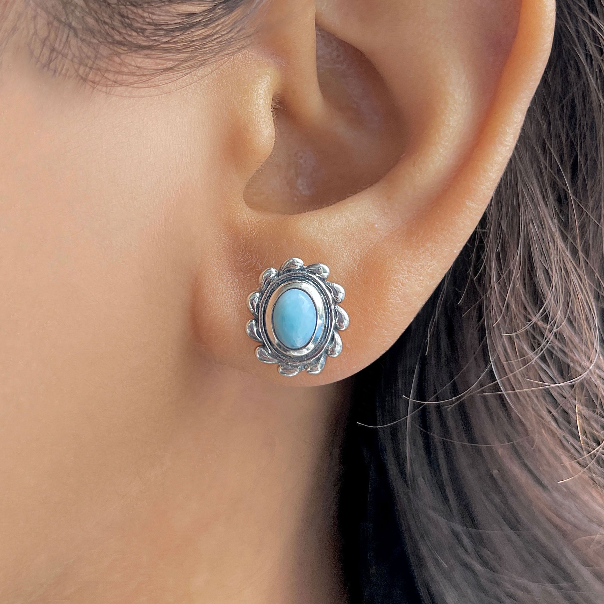 Larimar Stud Earring-(LAR-RDE-185.)