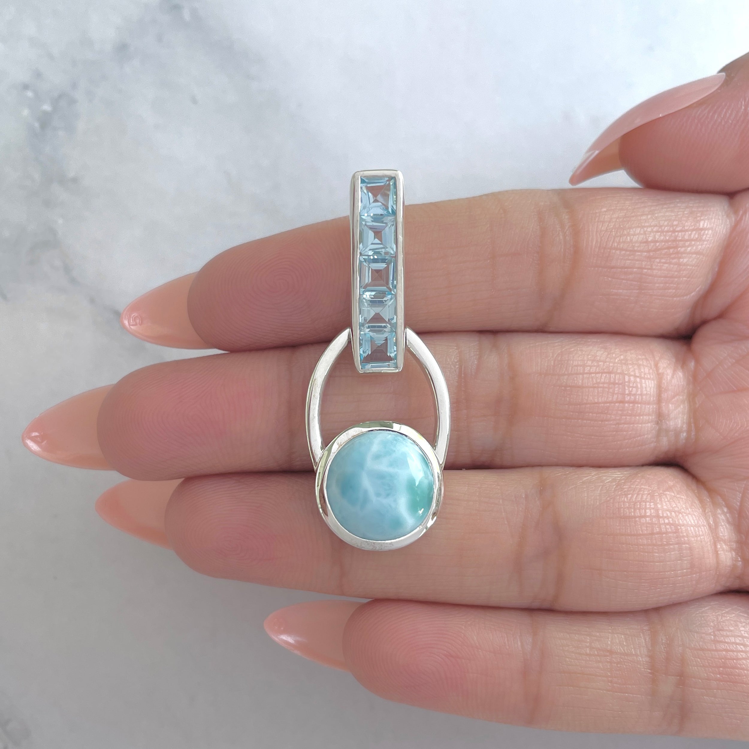 Larimar & Blue Topaz Pendant-(LAR-RDP-46.)
