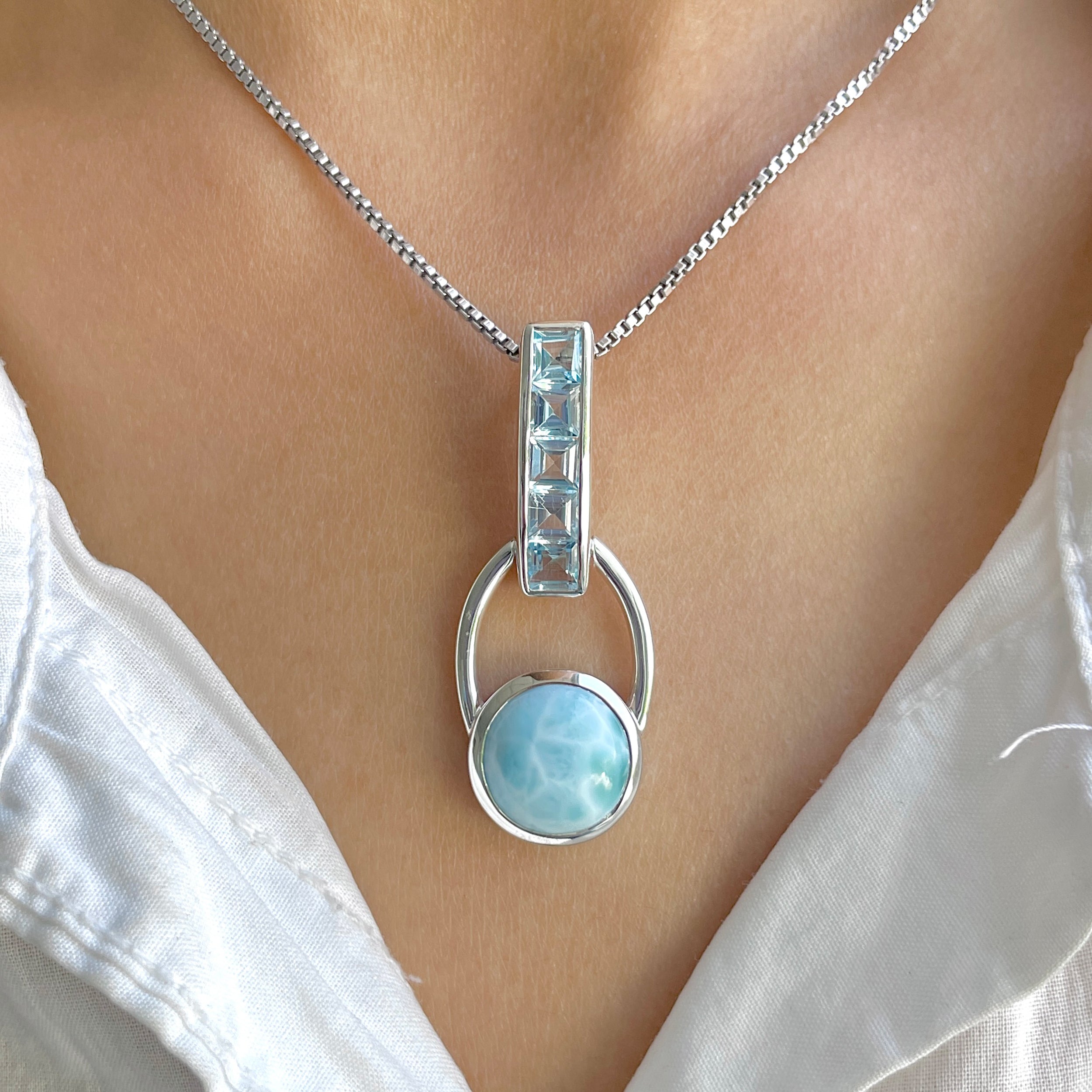 Larimar & Blue Topaz Pendant-(LAR-RDP-46.)