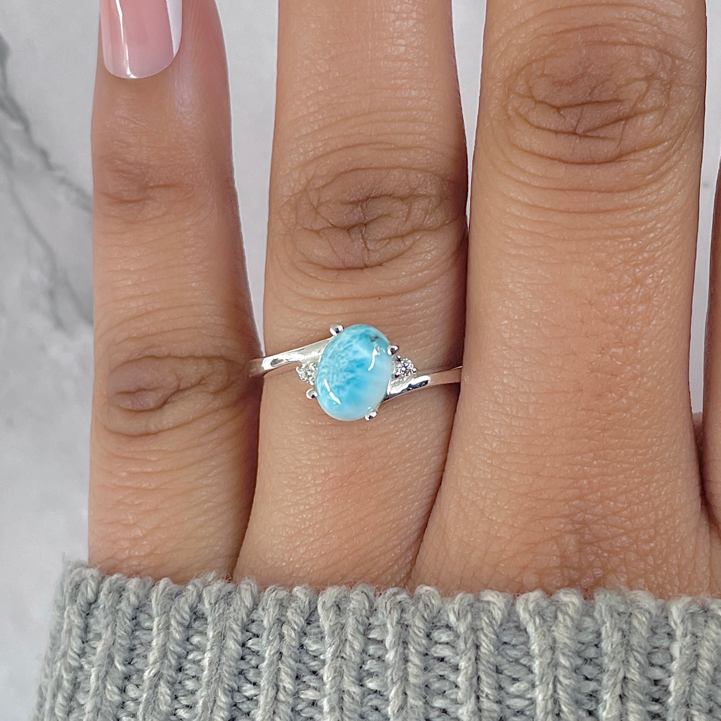 Larimar & White Topaz Ring-(LAR-RDR-209.)