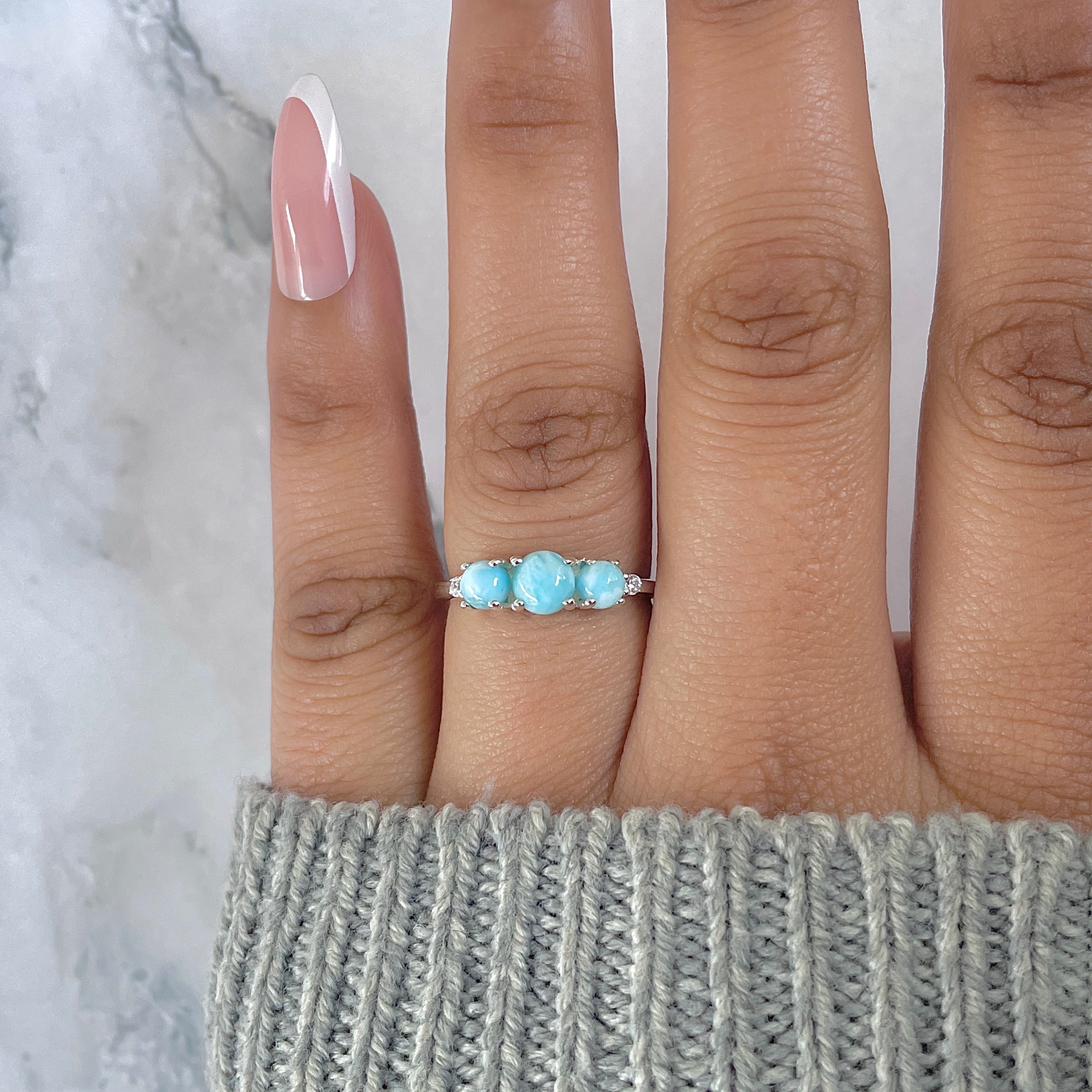 Larimar & White Topaz Ring-(LAR-RDR-232.)