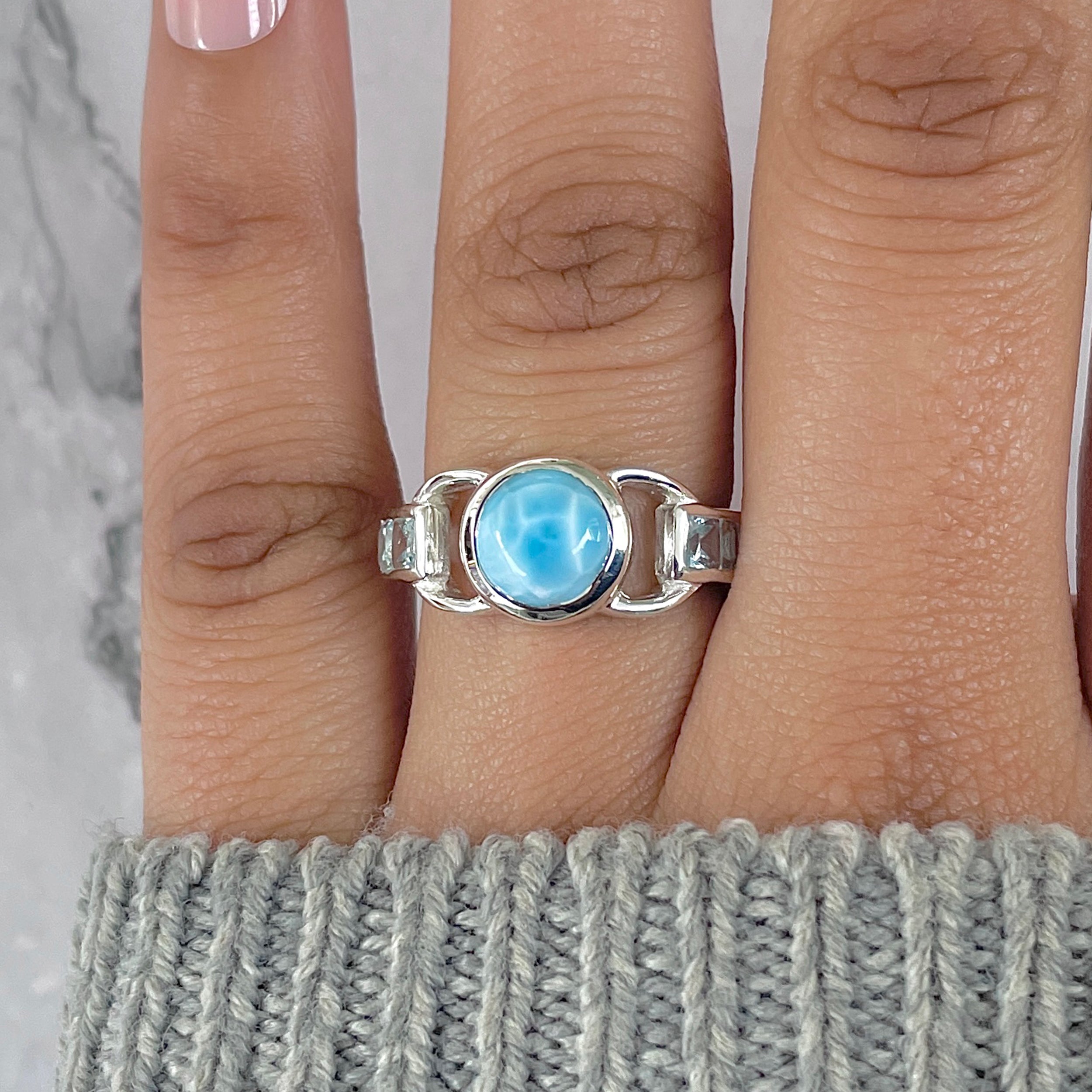 Larimar & Blue Topaz Ring-(LAR-RDR-43.)