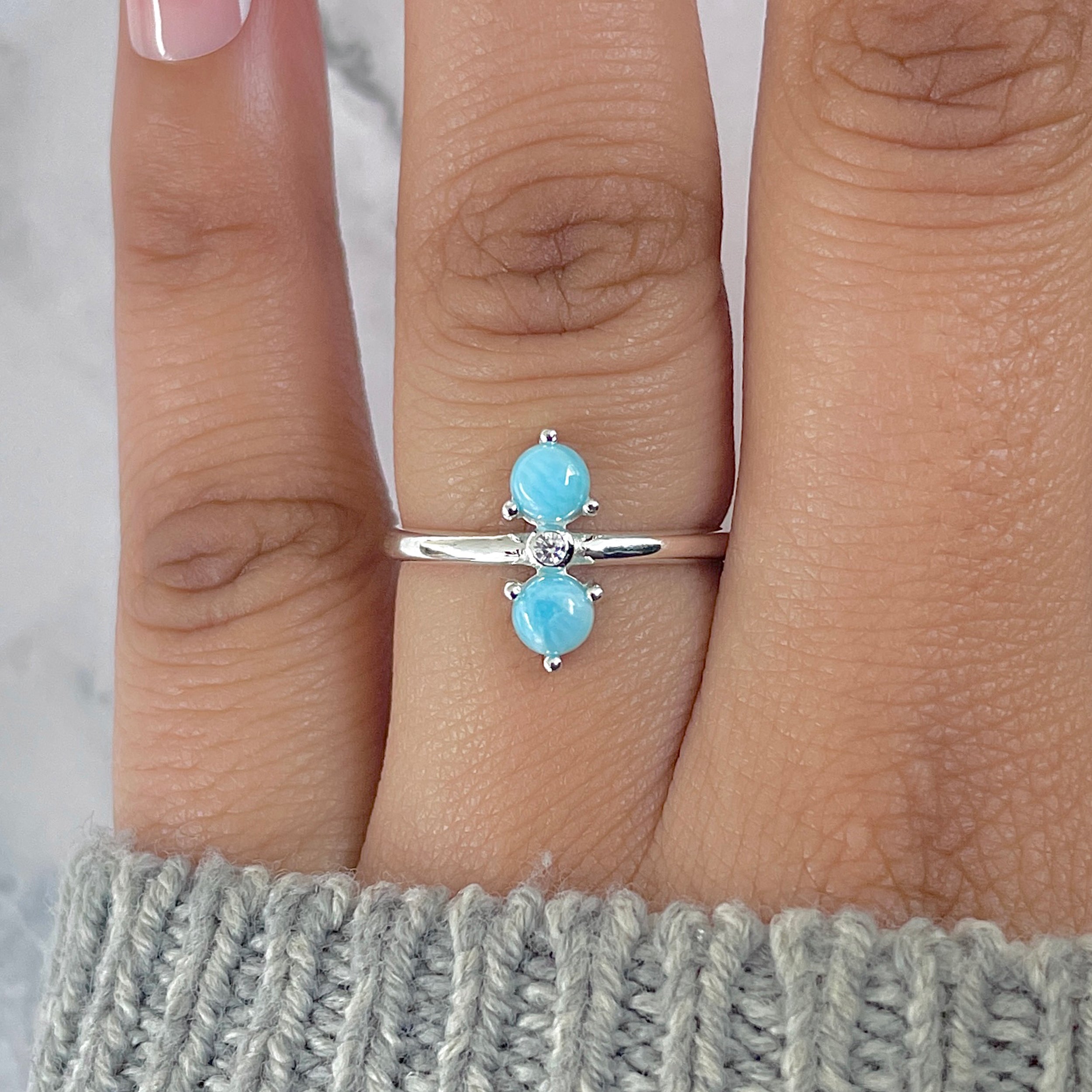 Larimar & White Topaz Ring-(LAR-RR-20.)