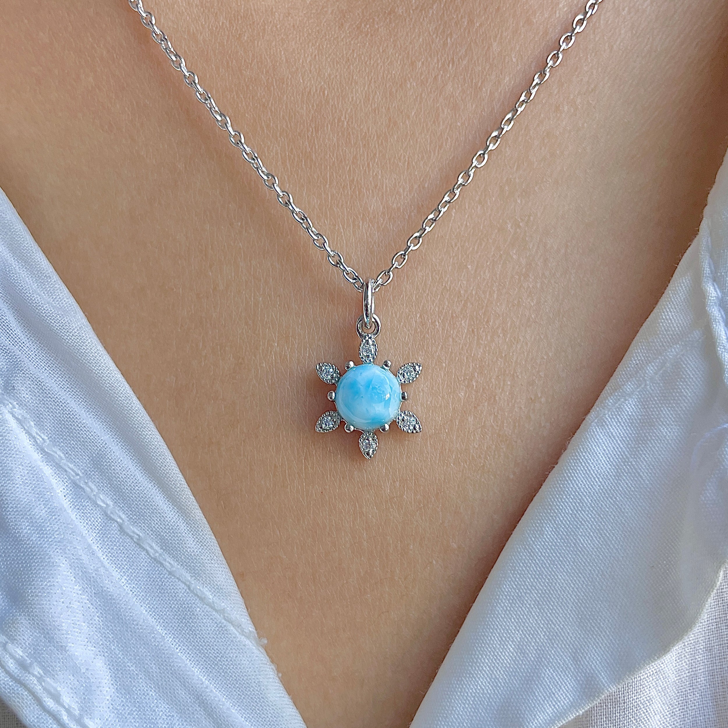Larimar & White Topaz Necklace With Slider Lock-(LAR-RDN-75.)