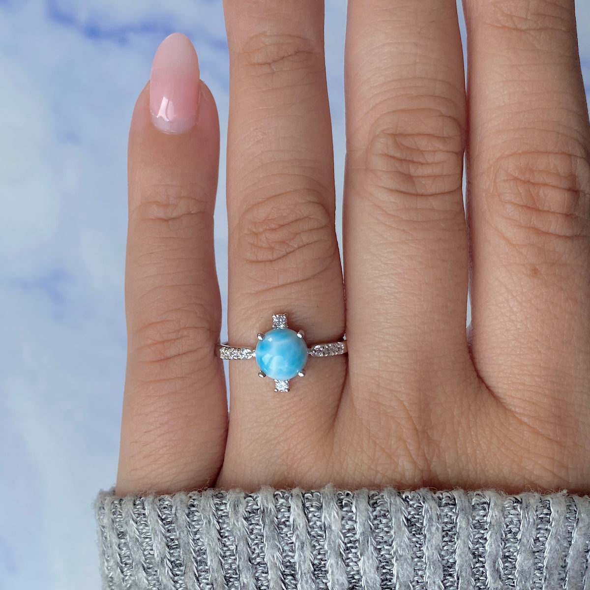 Larimar & White Topaz Ring-(LAR-RDR-1621.)