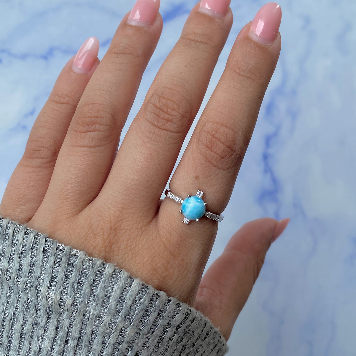 Larimar & White Topaz Ring-(LAR-RDR-1621.)