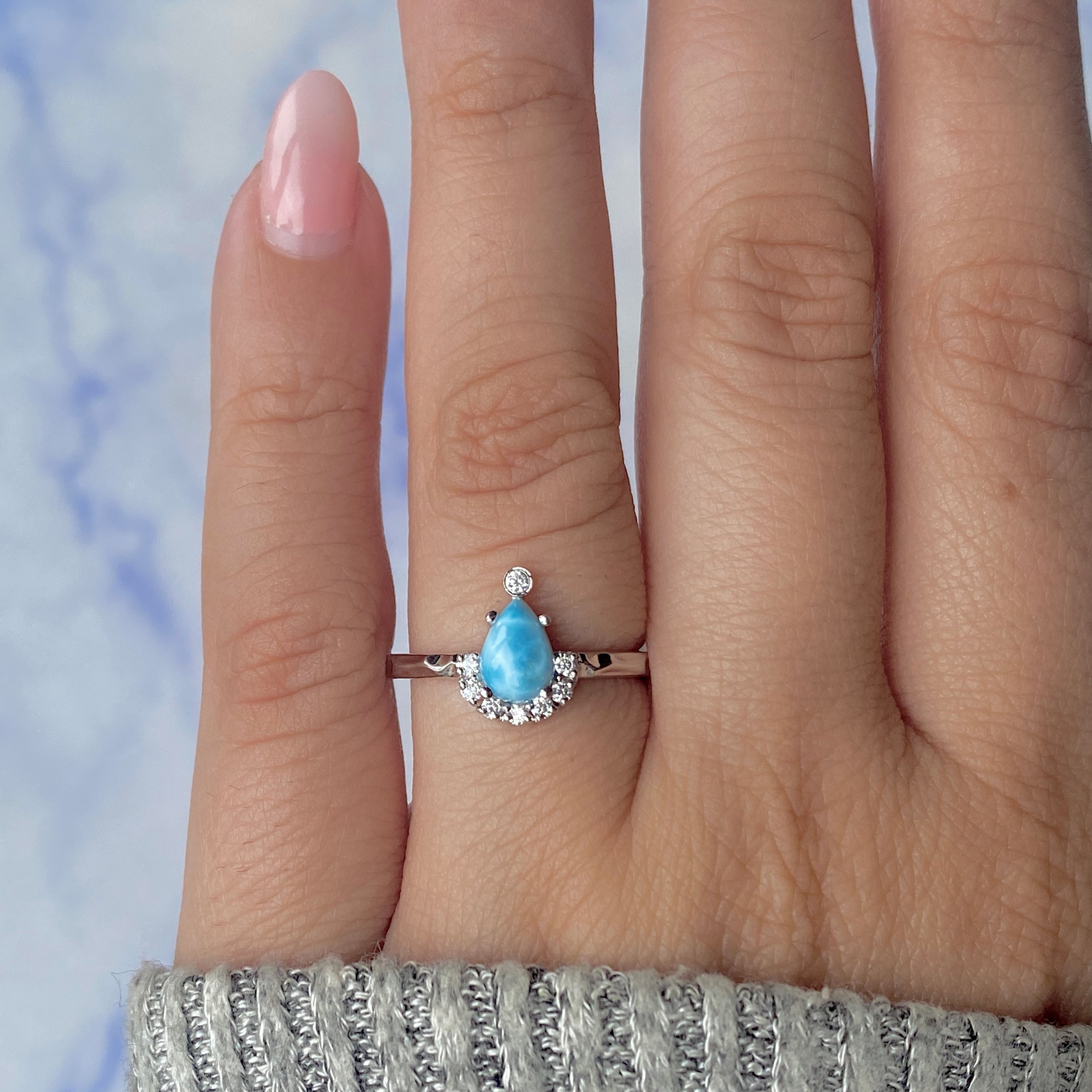Larimar & White Topaz Ring-(LAR-RDR-1622.)