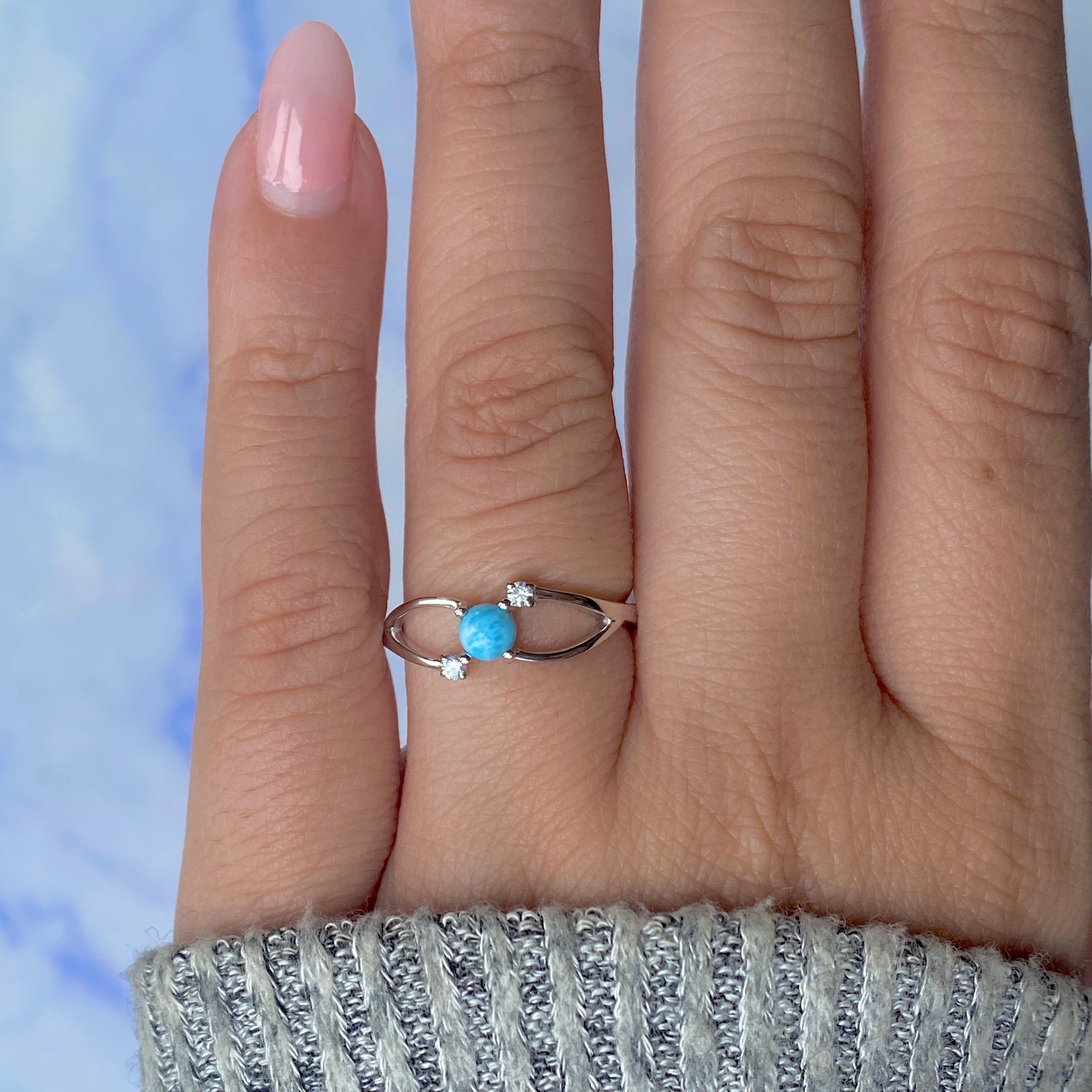 Larimar & White Topaz Ring-(LAR-RDR-1712.)