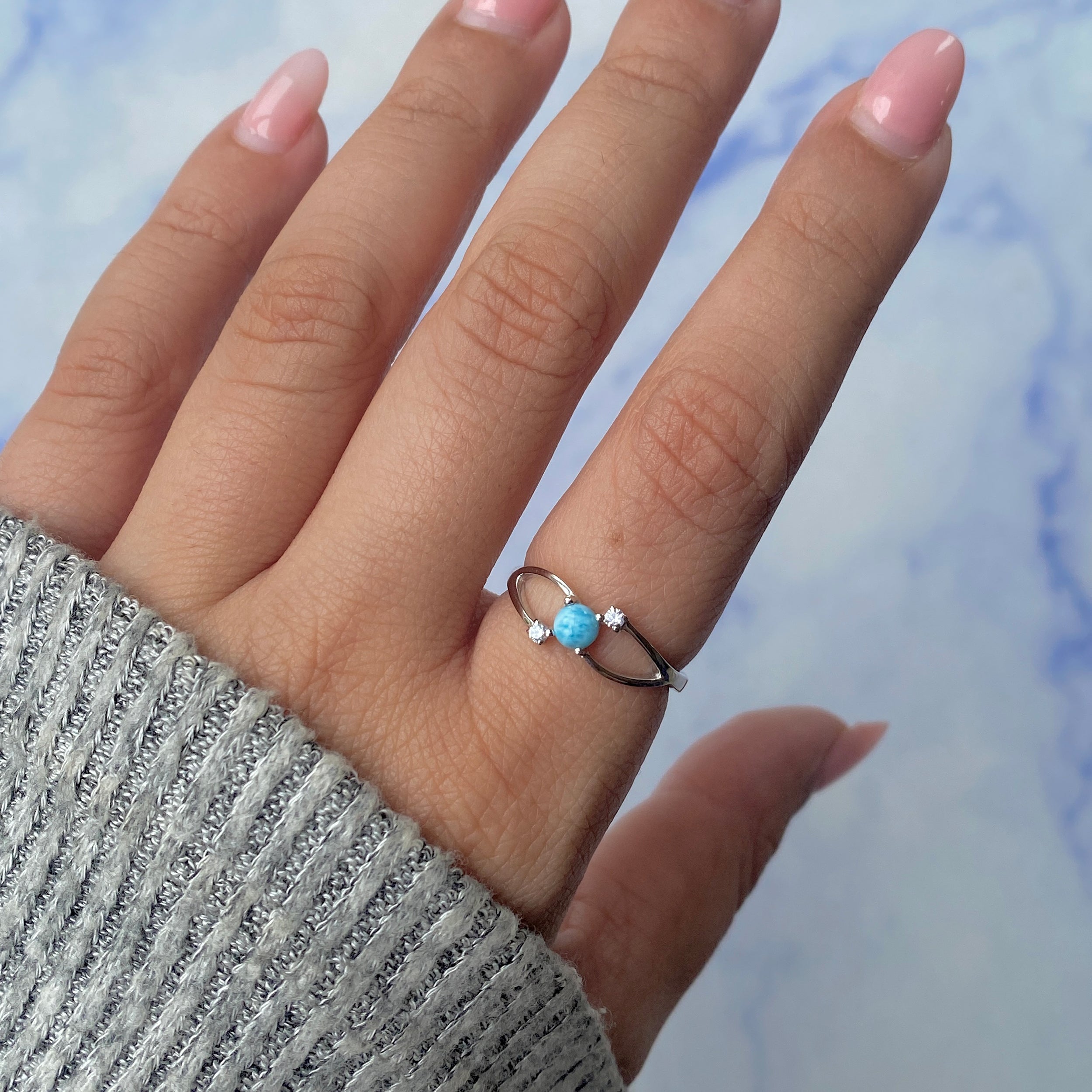 Larimar & White Topaz Ring-(LAR-RDR-1712.)
