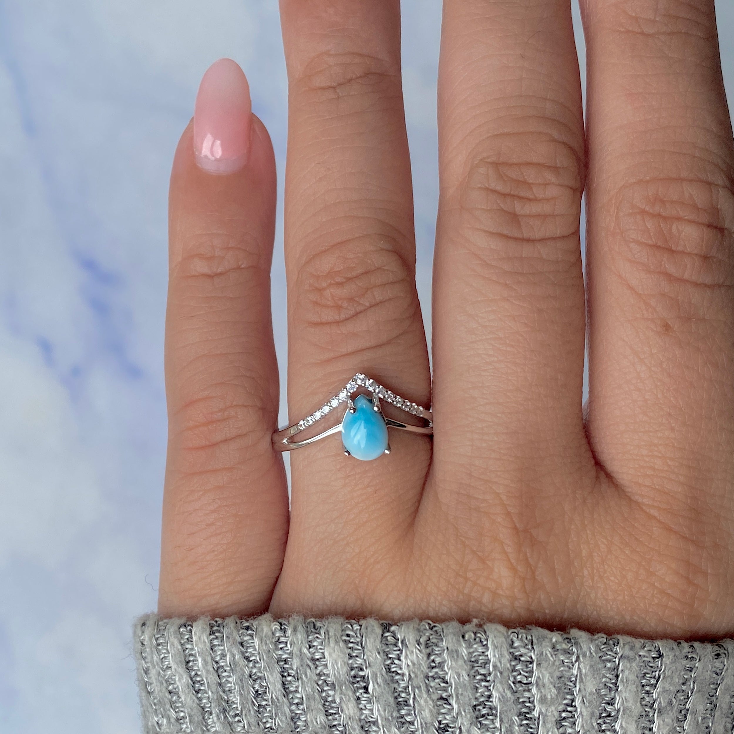 Larimar & White Topaz Ring-(LAR-RDR-1716.)