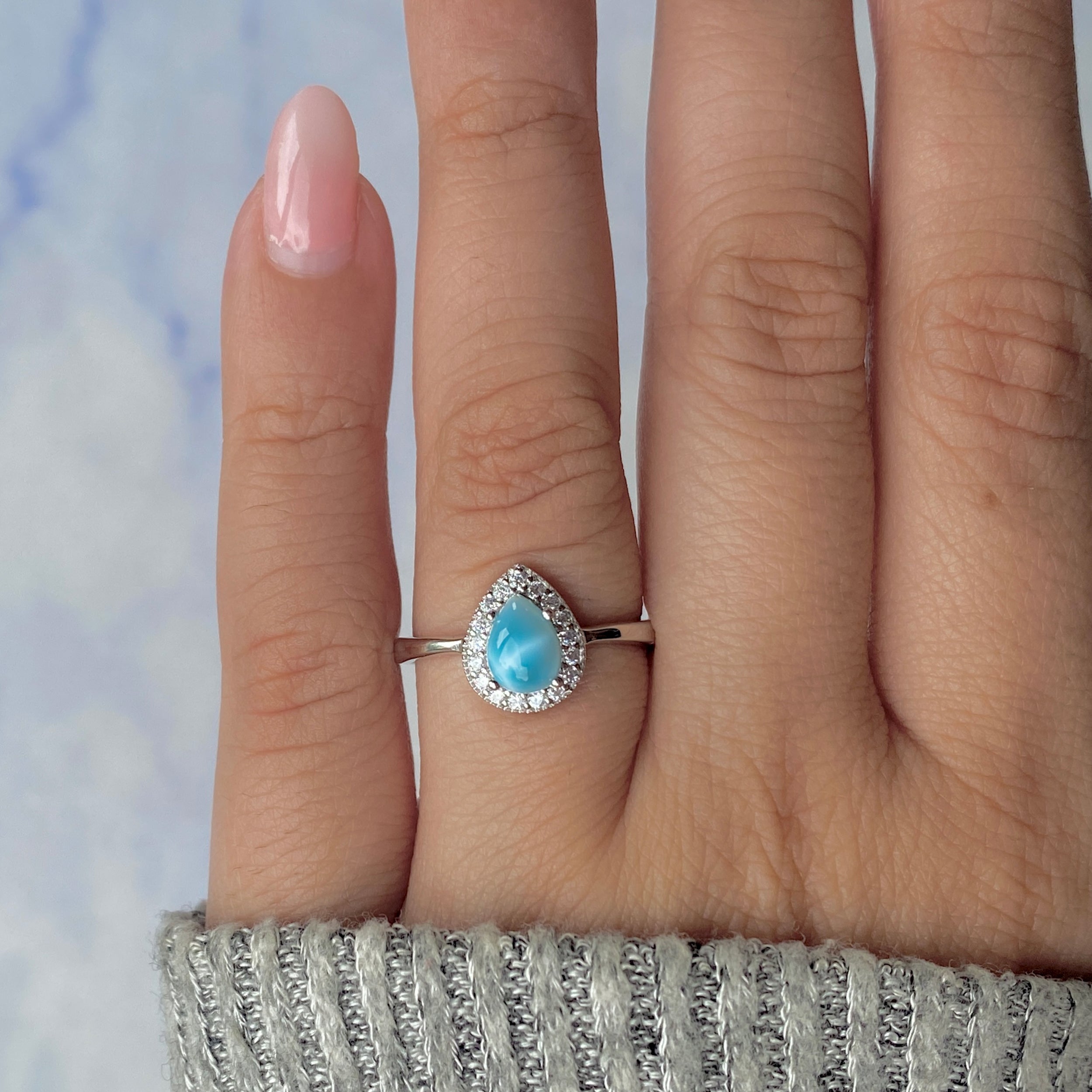 Larimar & White Topaz Ring-(LAR-RDR-1804.)