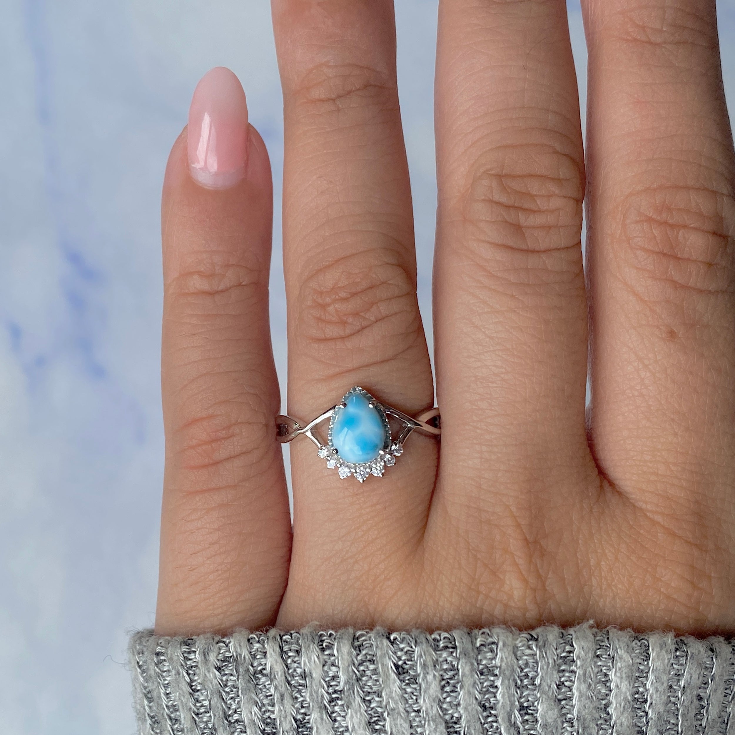 Larimar & White Topaz Ring-(LAR-RDR-1930.)