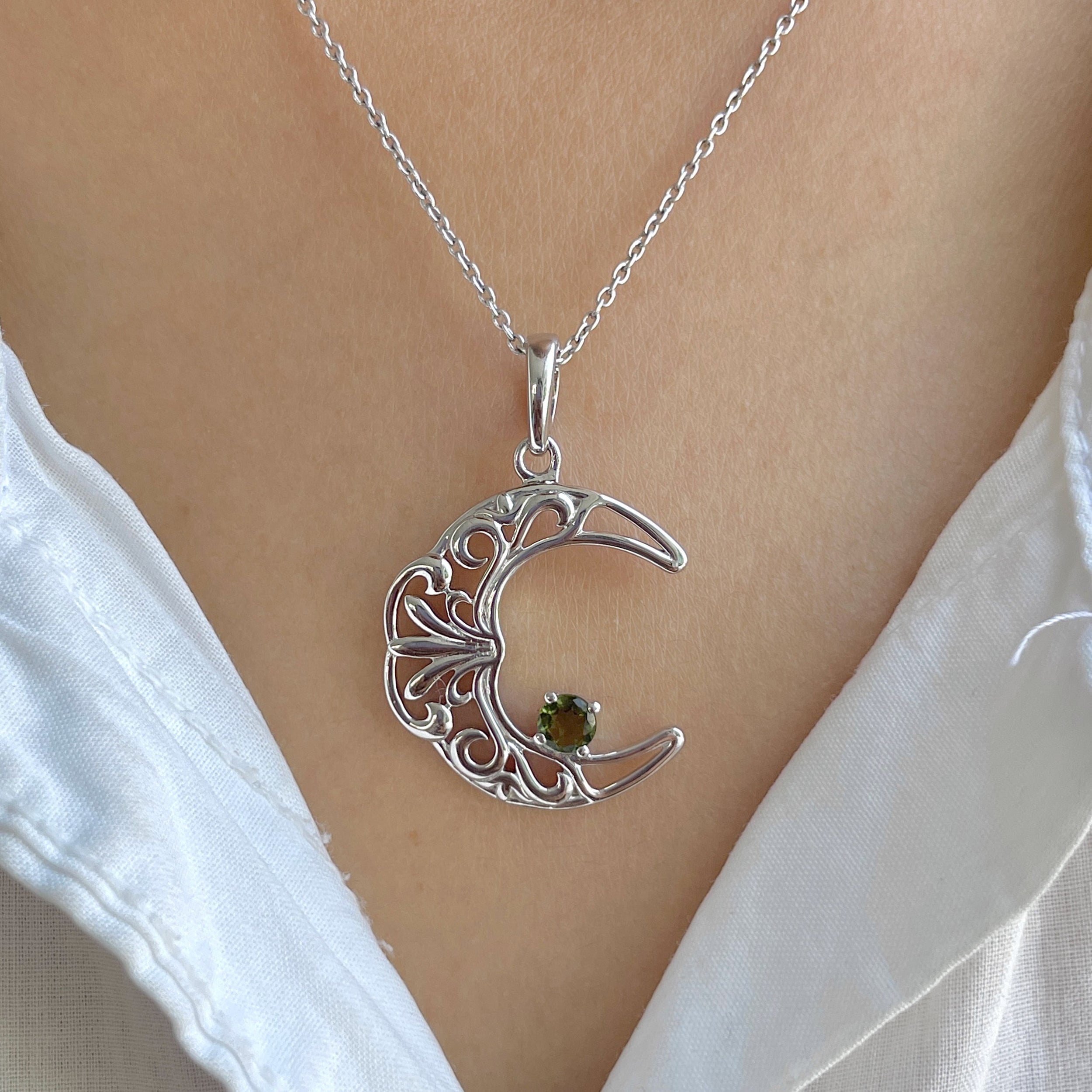 Moldavite Crescent Moon Pendant-(MLD-RDN-150-A.)