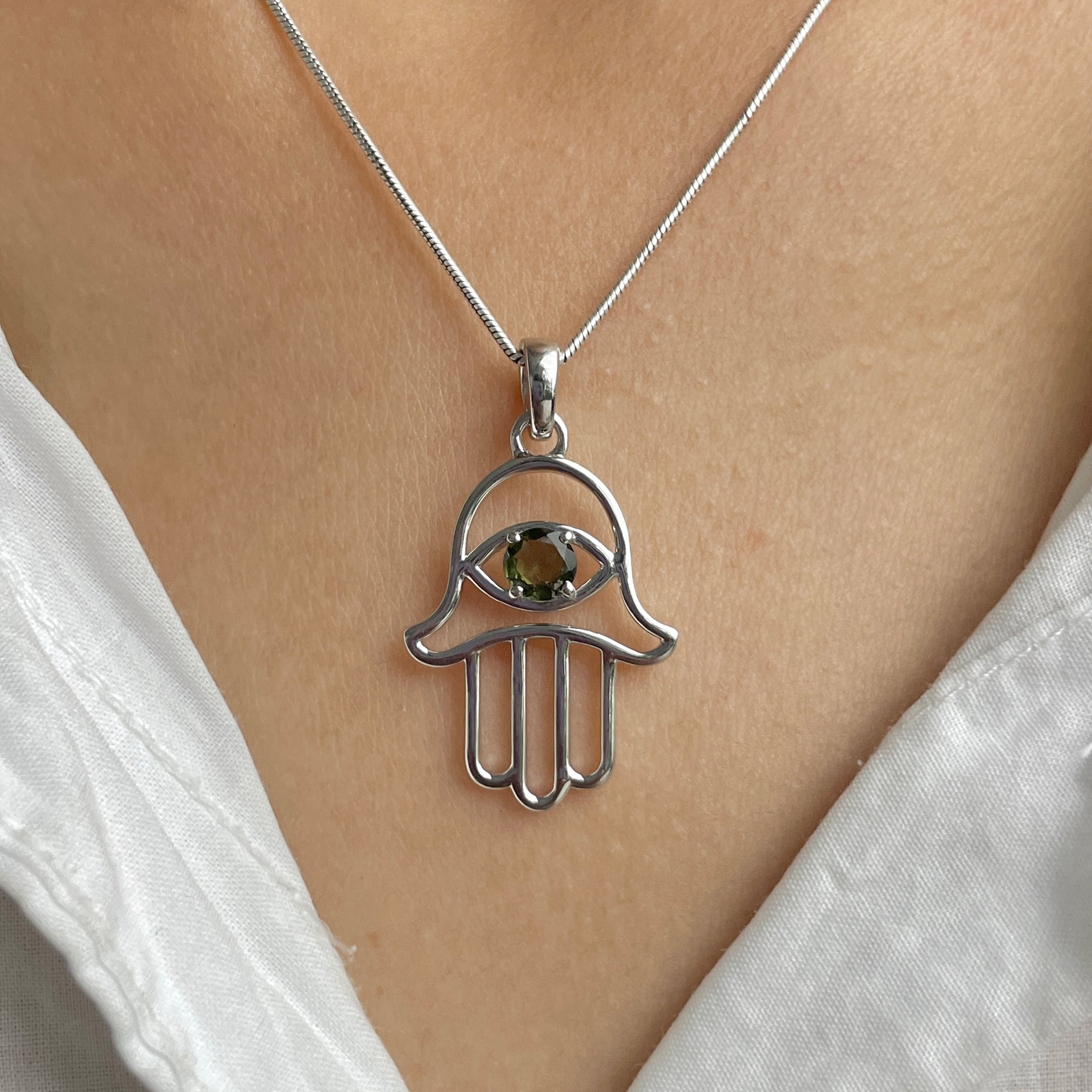 Moldavite Hamsa Hand Pendant-(MLD-RDN-172.)