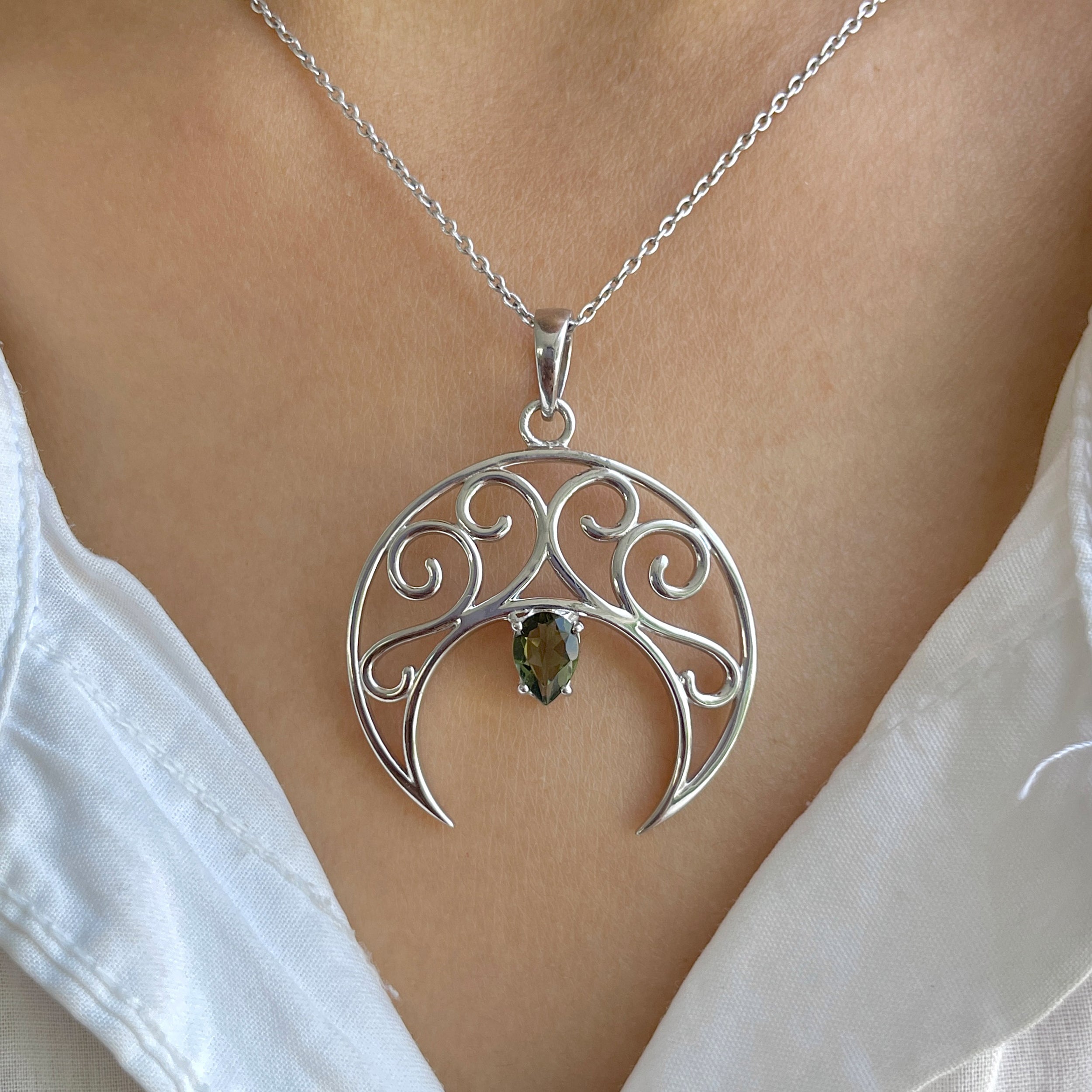 Moldavite Crescent Moon Pendant-(MLD-RDN-181-A.)