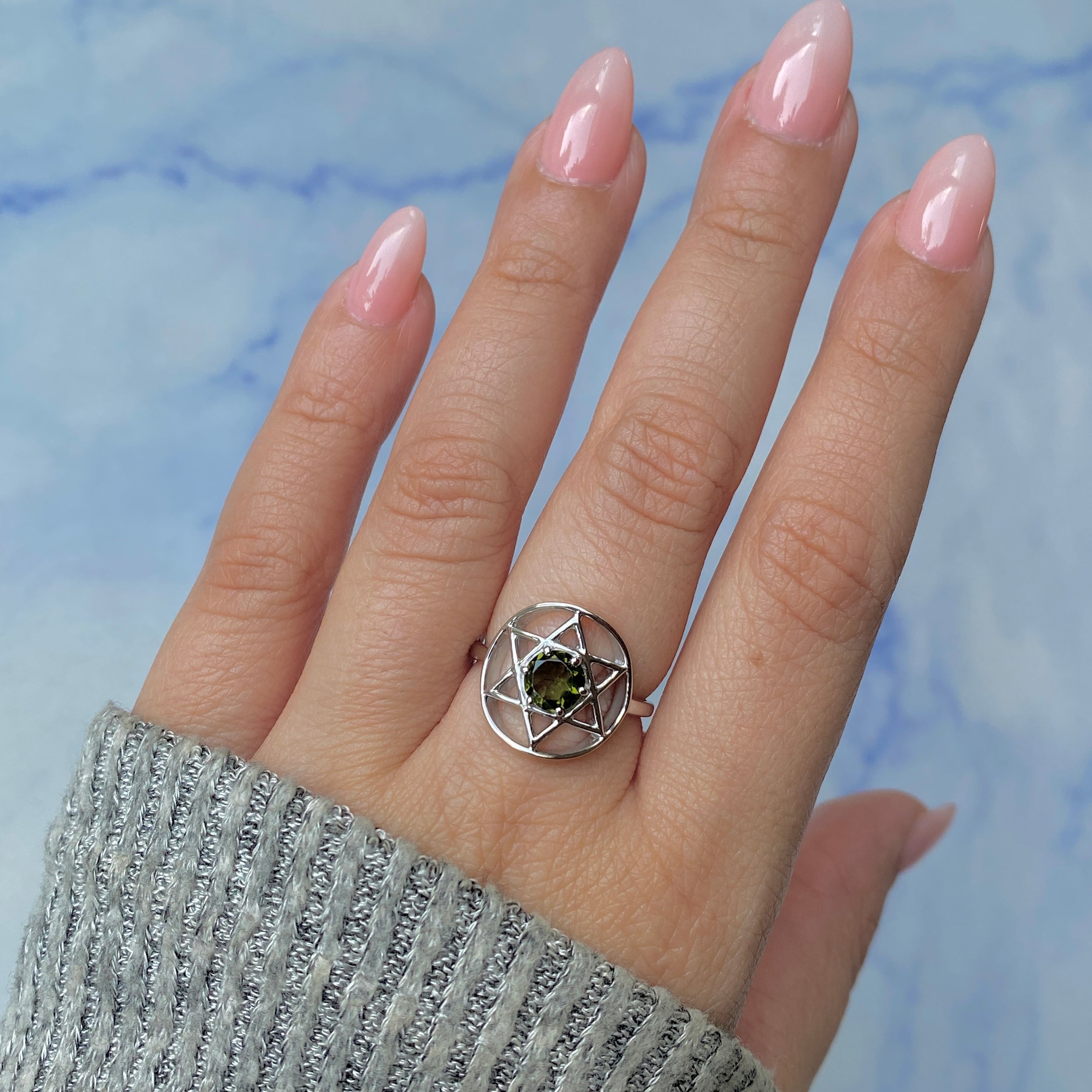 Moldavite Pentacle Ring-(MLD-RDR-2137.)