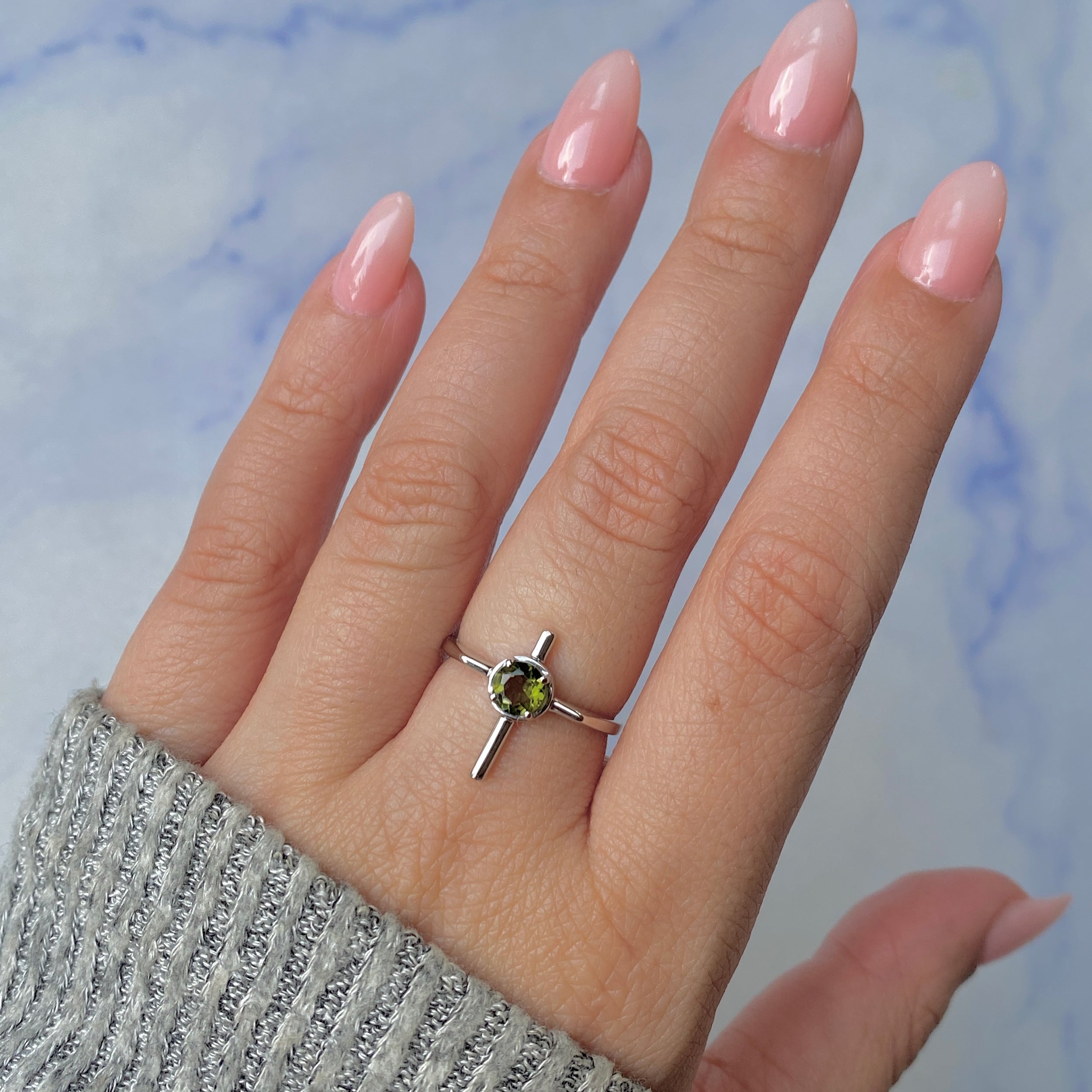 Moldavite Holy Cross Ring-(MLD-RDR-2143.)