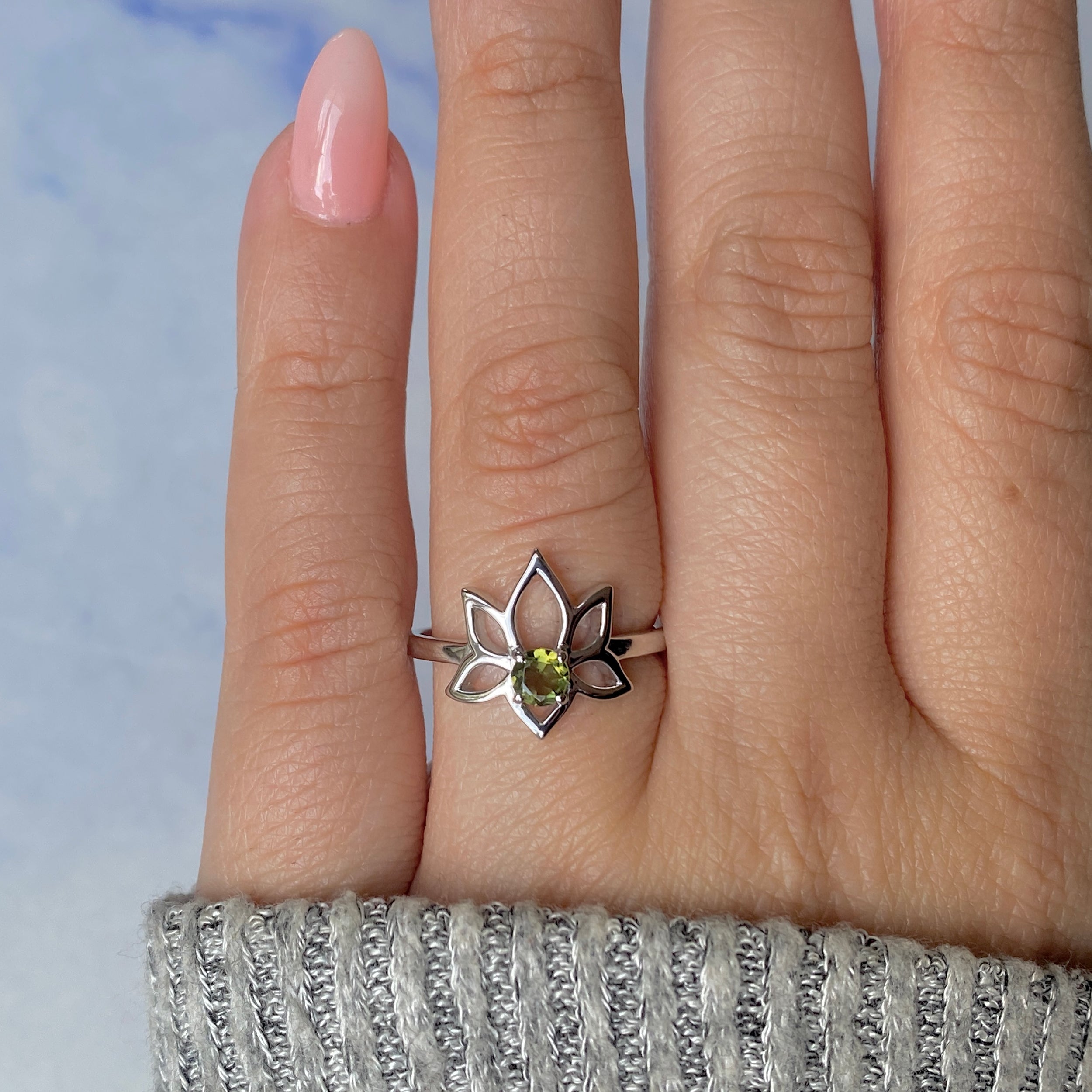 Moldavite Lotus Ring-(MLD-RDR-2168.)
