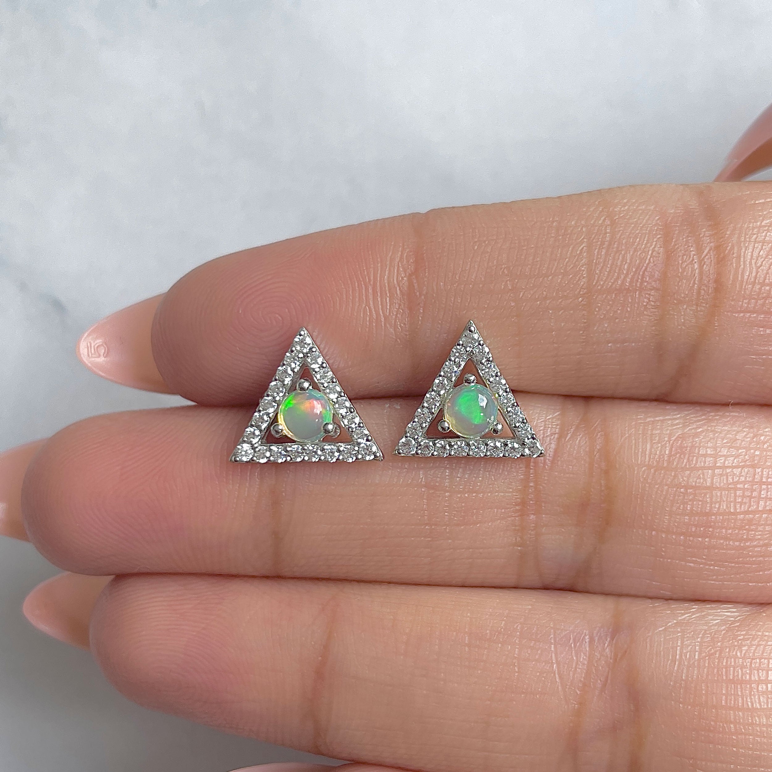 Opal & White Topaz Stud Earring-(OPL-RDE-848.)