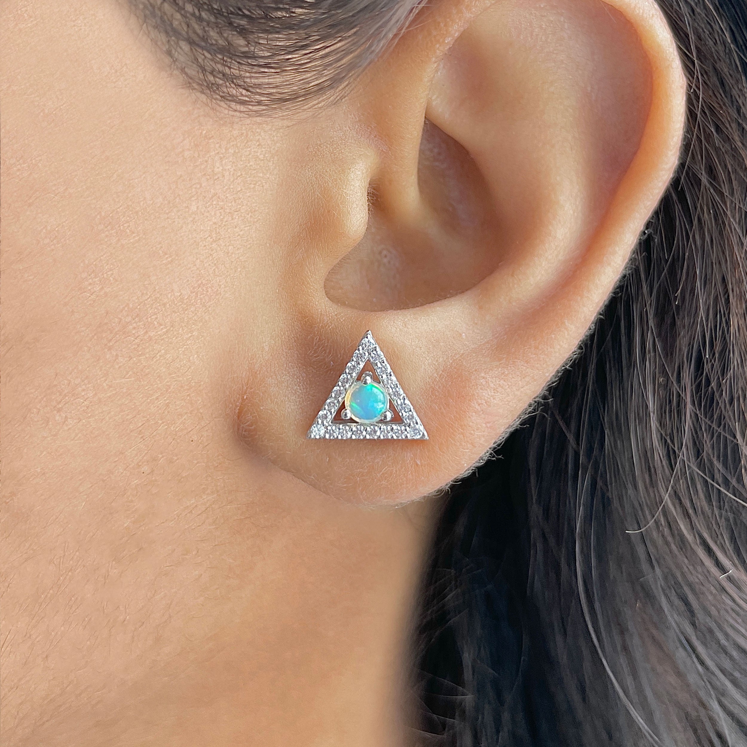 Opal & White Topaz Stud Earring-(OPL-RDE-848.)