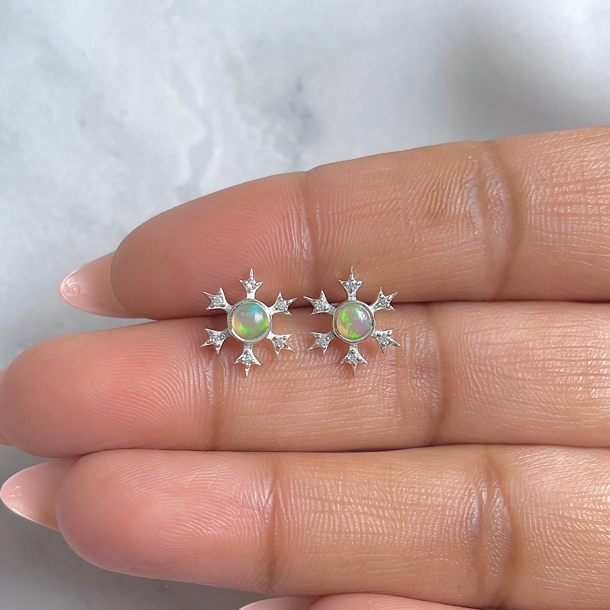 Opal & White Topaz Stud Earring-(OPL-RDE-854.)