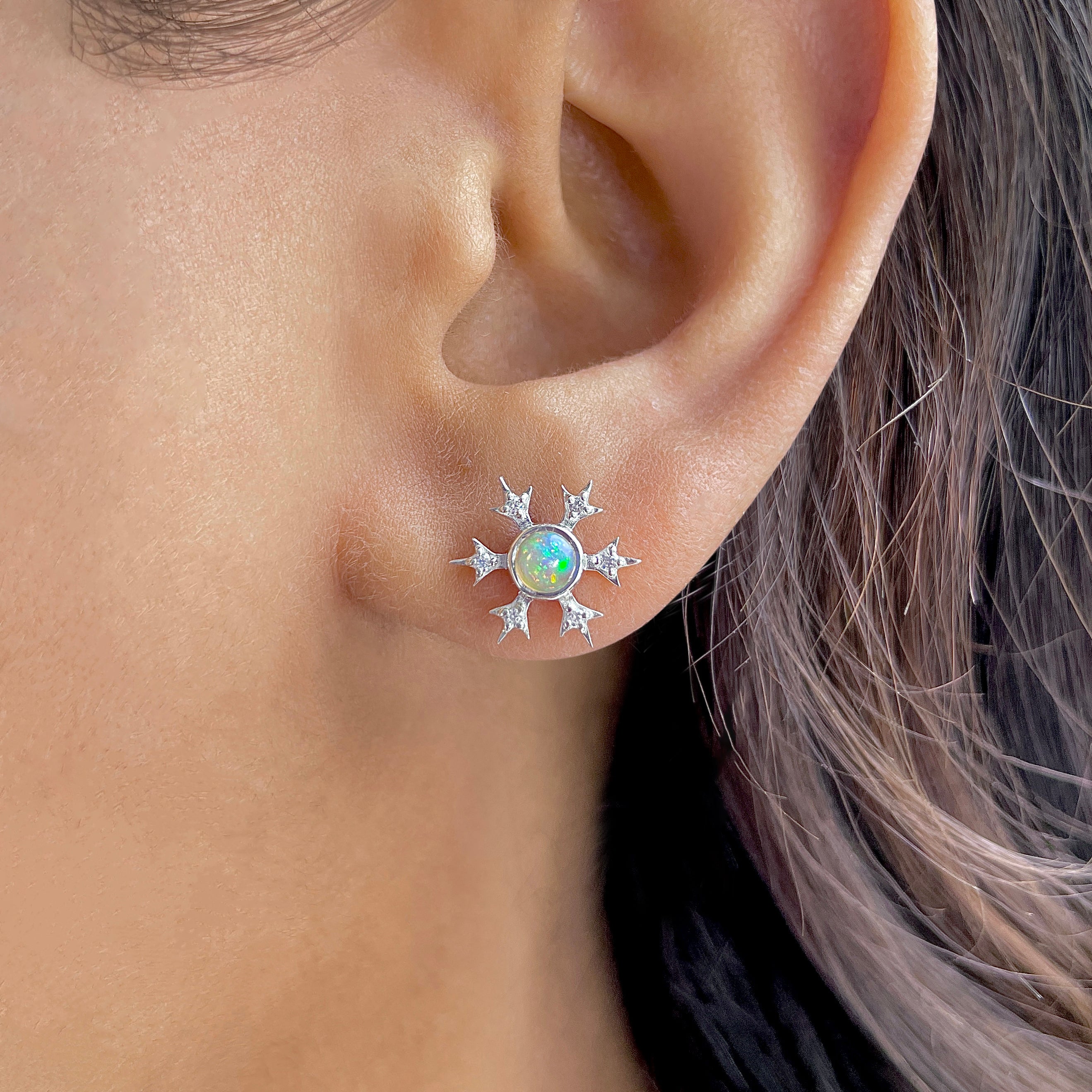 Opal & White Topaz Stud Earring-(OPL-RDE-854.)