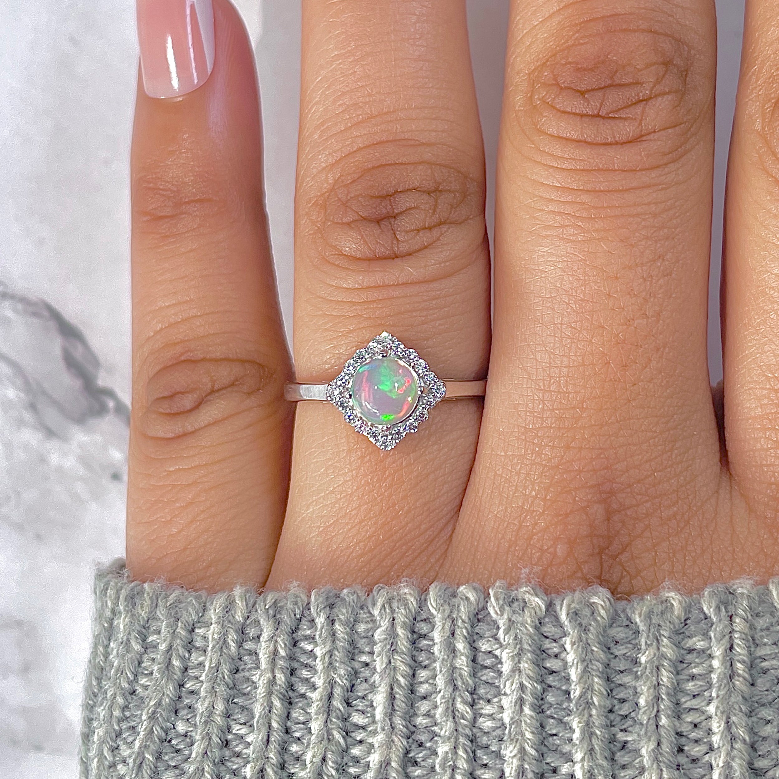 Opal & White Topaz Ring-(OPL-RDR-1744.)