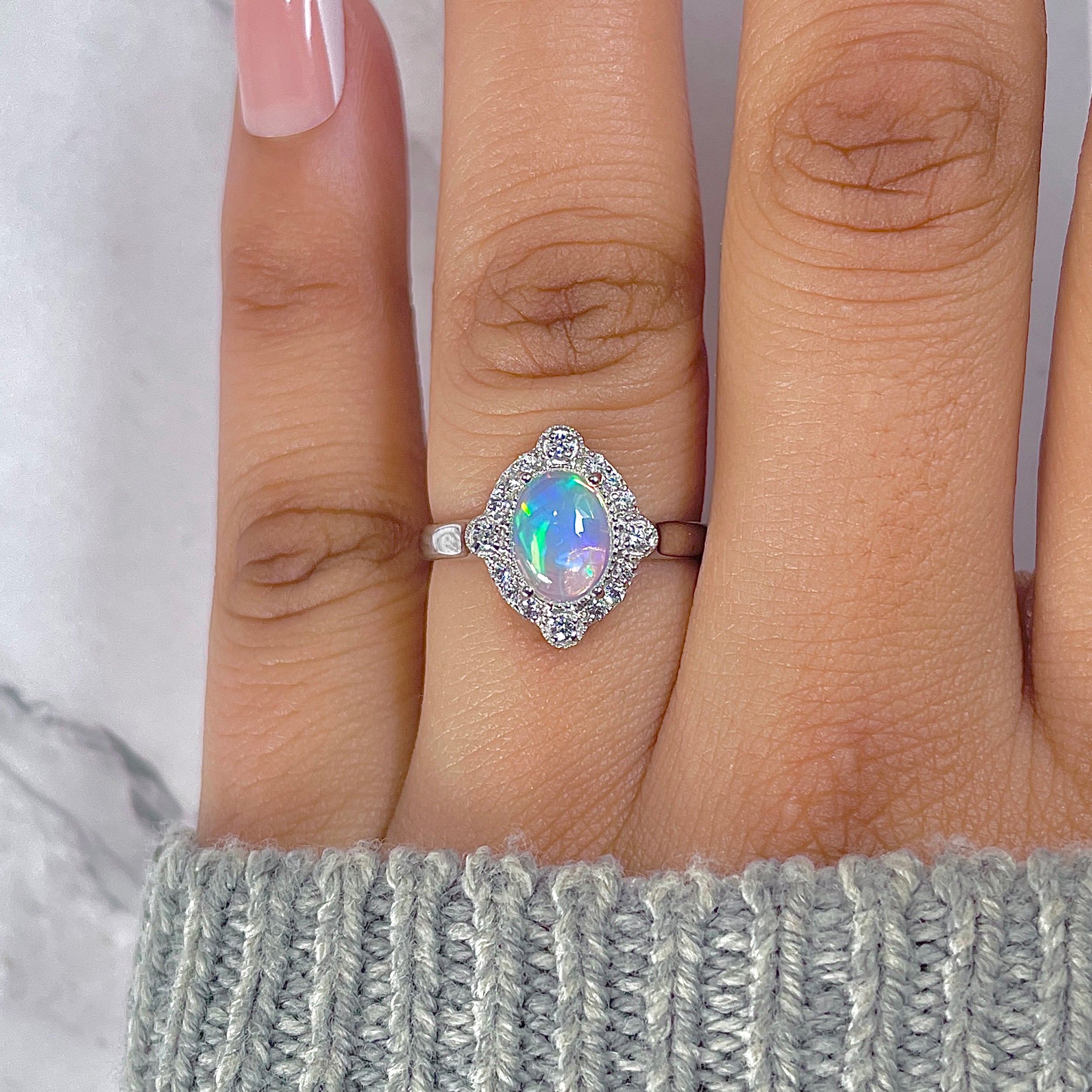 Opal & White Topaz Ring-(OPL-RDR-1765.)