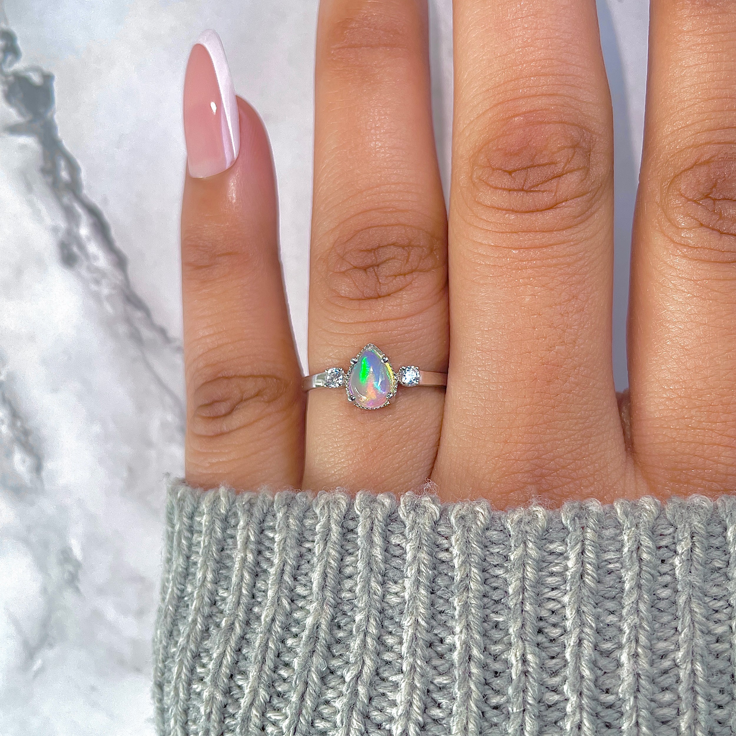 Opal & White Topaz Ring-(OPL-RDR-1772.)