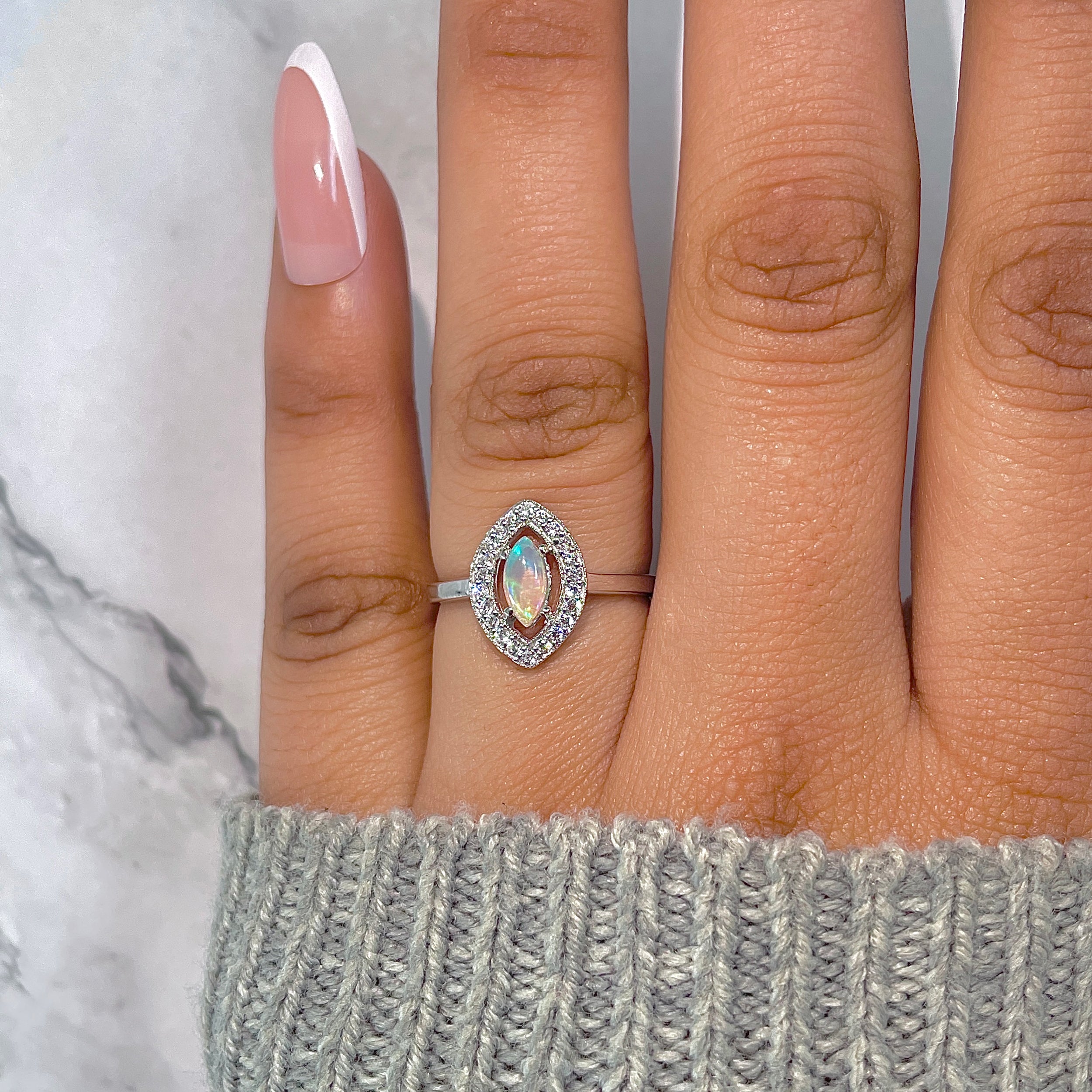 Opal & White Topaz Ring-(OPL-RDR-1798.)