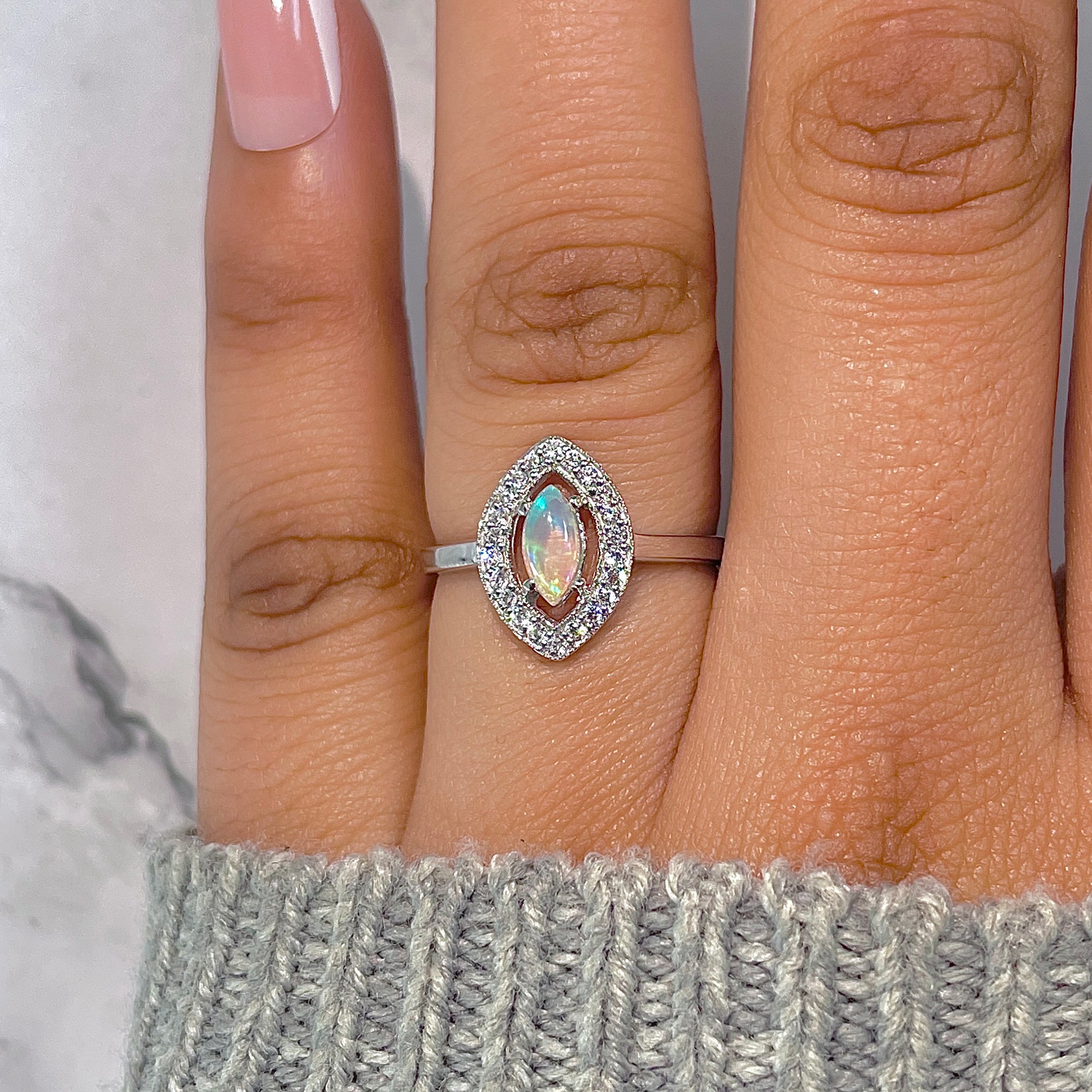 Opal & White Topaz Ring-(OPL-RDR-1798.)