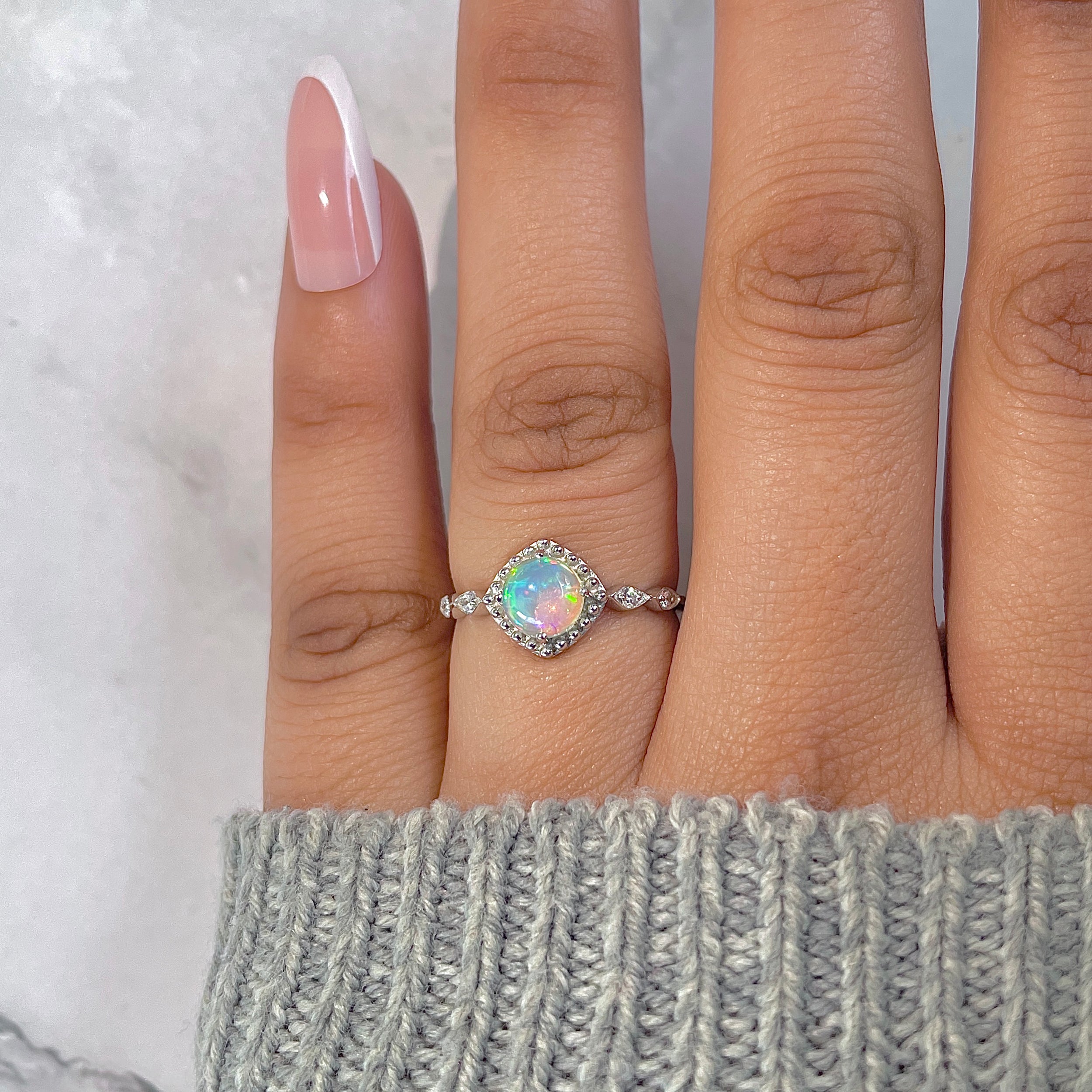 Opal & White Topaz Ring-(OPL-RDR-1935.)