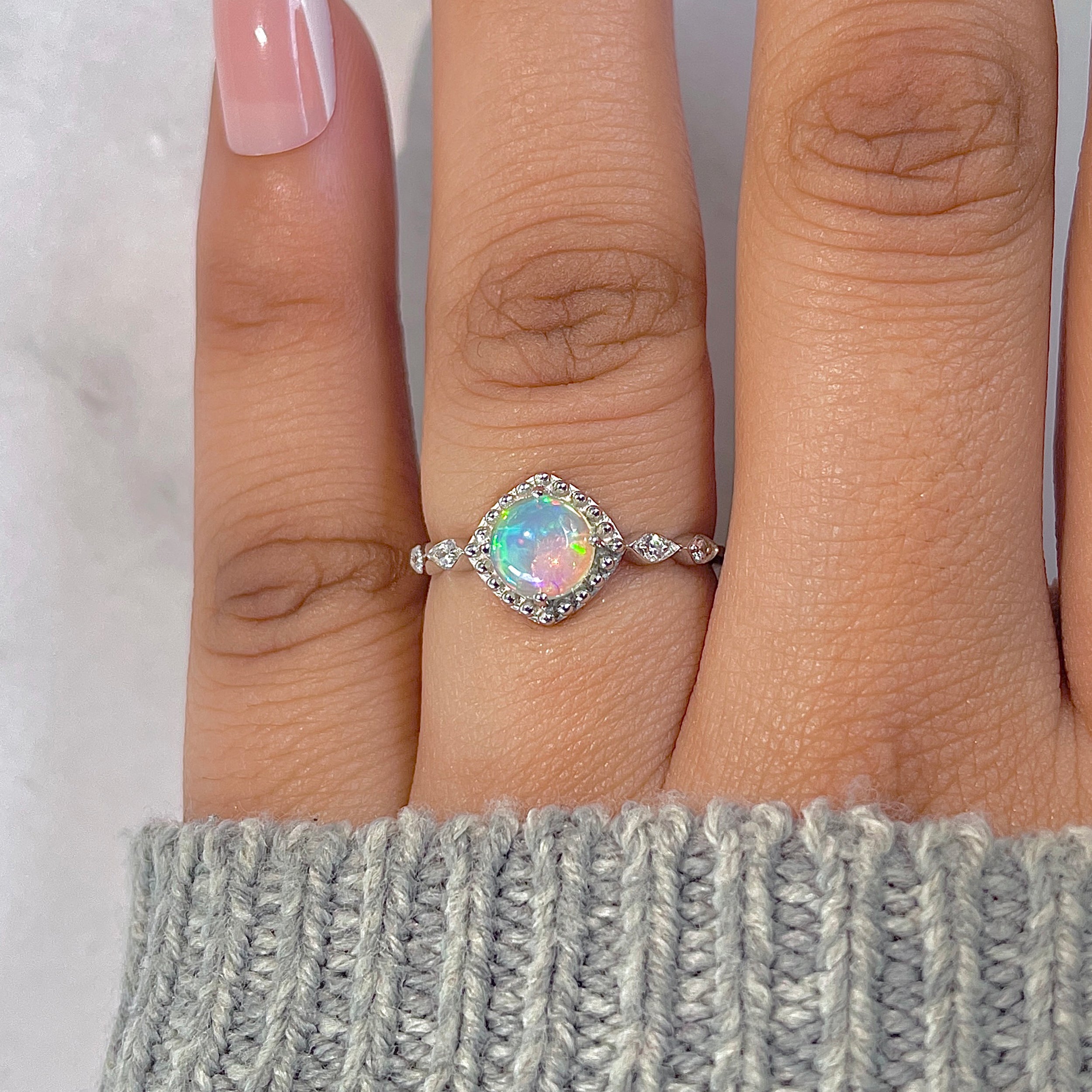 Opal & White Topaz Ring-(OPL-RDR-1935.)