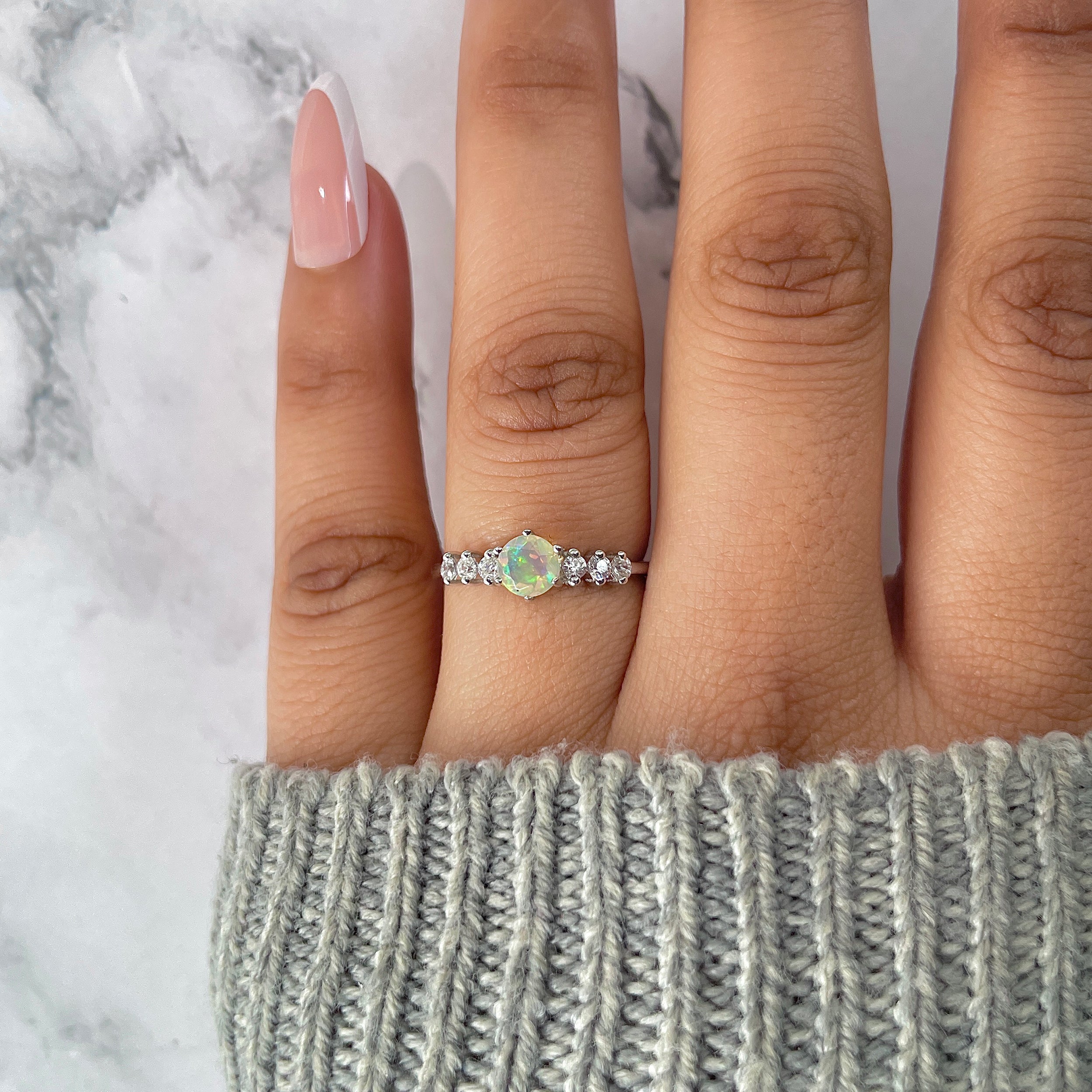 Opal & White Topaz Ring-(OPL-RDR-2259.)