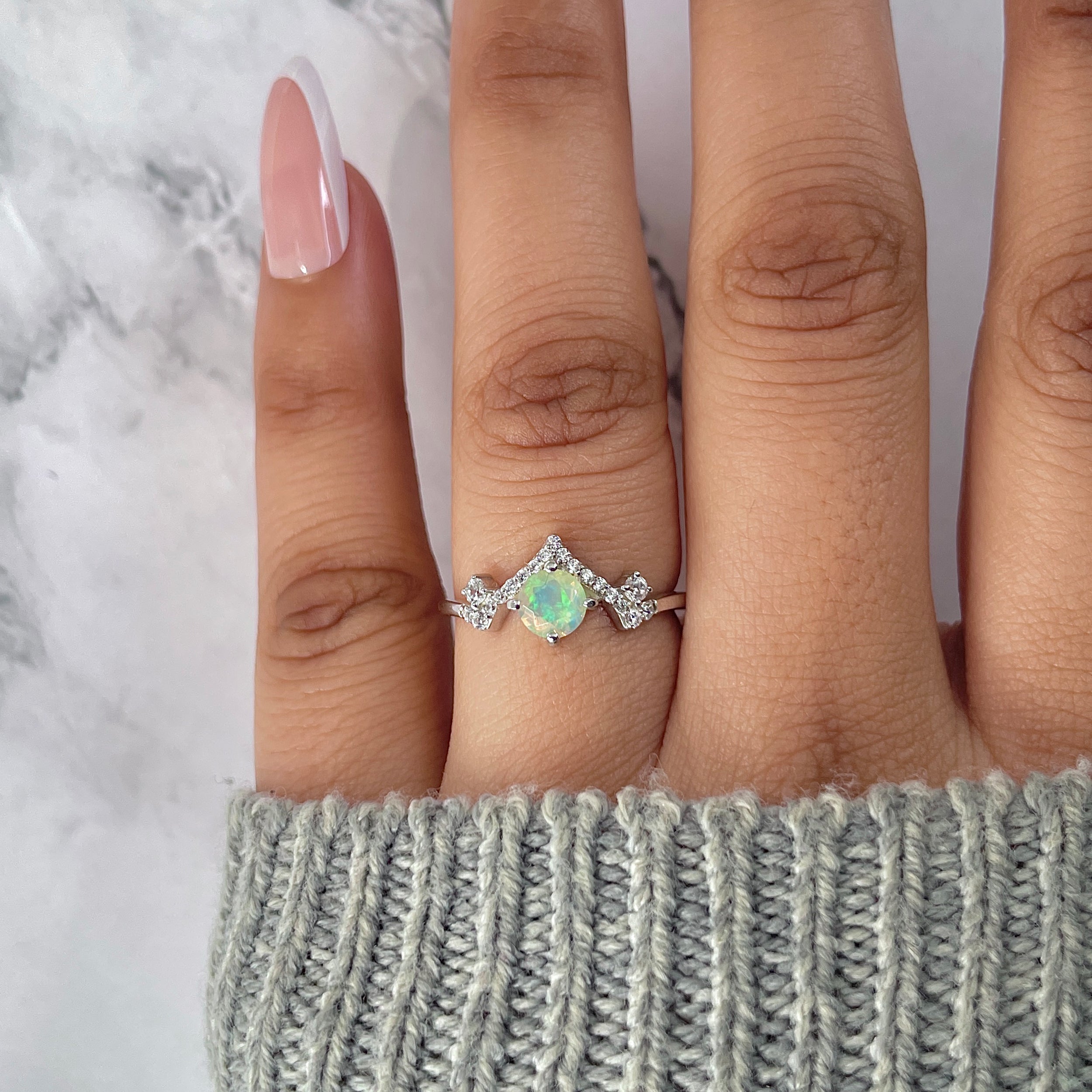 Opal & White Topaz Ring-(OPL-RDR-2296.)