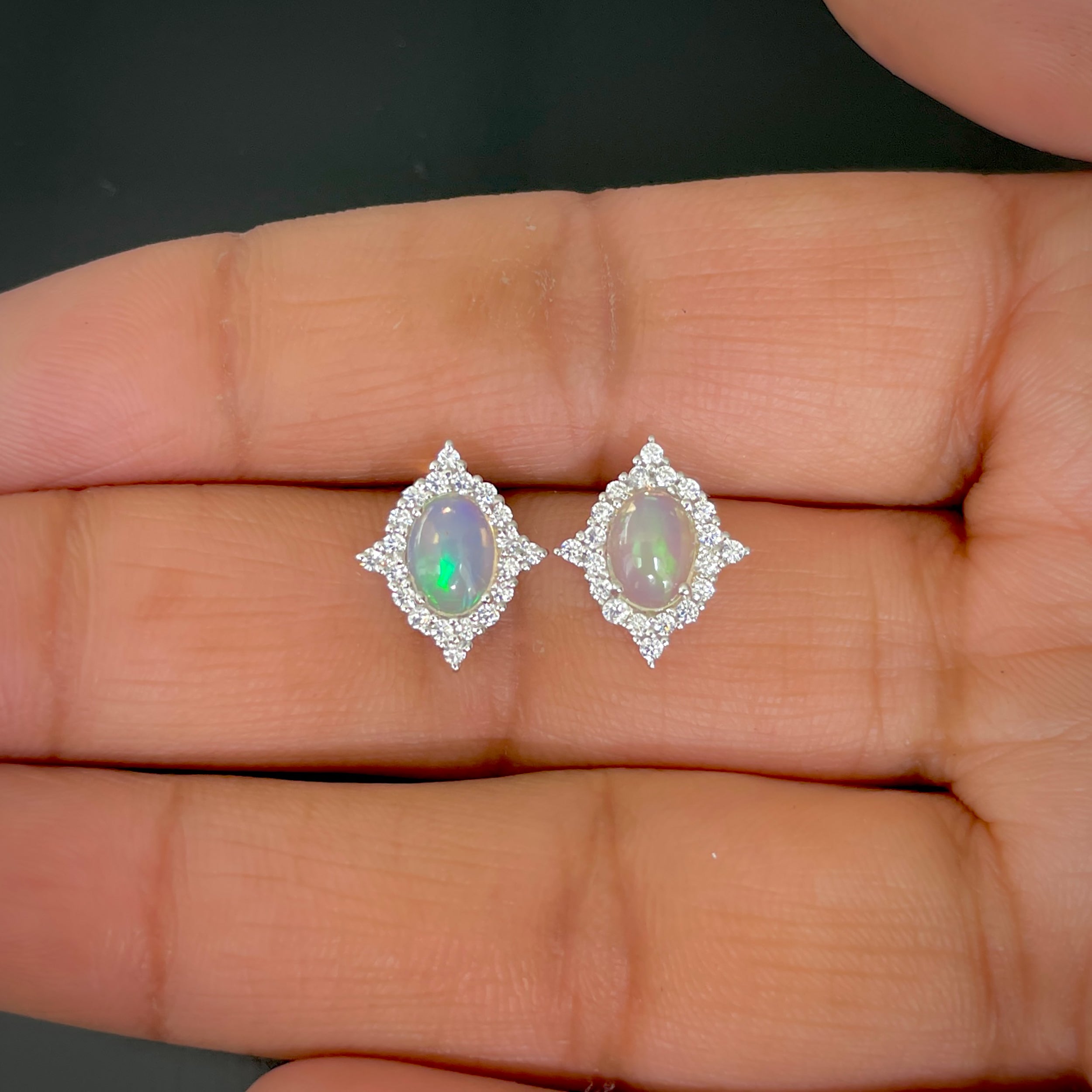 Opal & White Topaz Stud Earring-(OPL-RDE-849.)