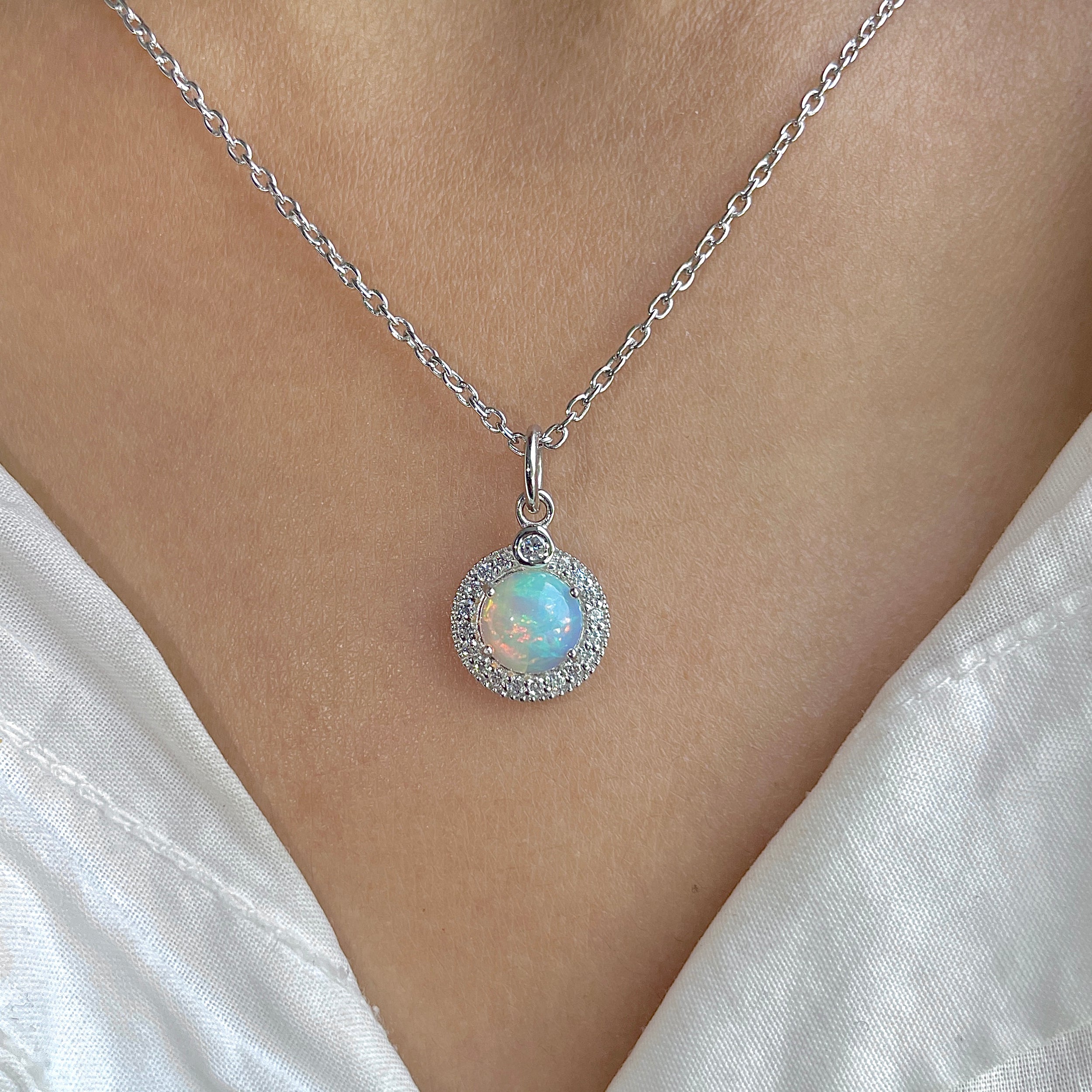 Opal & White Topaz Necklace With Slider Lock-(OPL-RDN-72.)