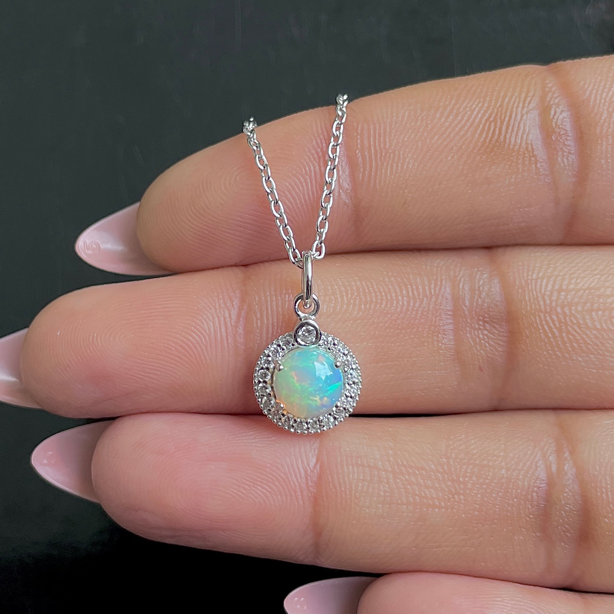 Opal & White Topaz Necklace With Slider Lock-(OPL-RDN-72.)