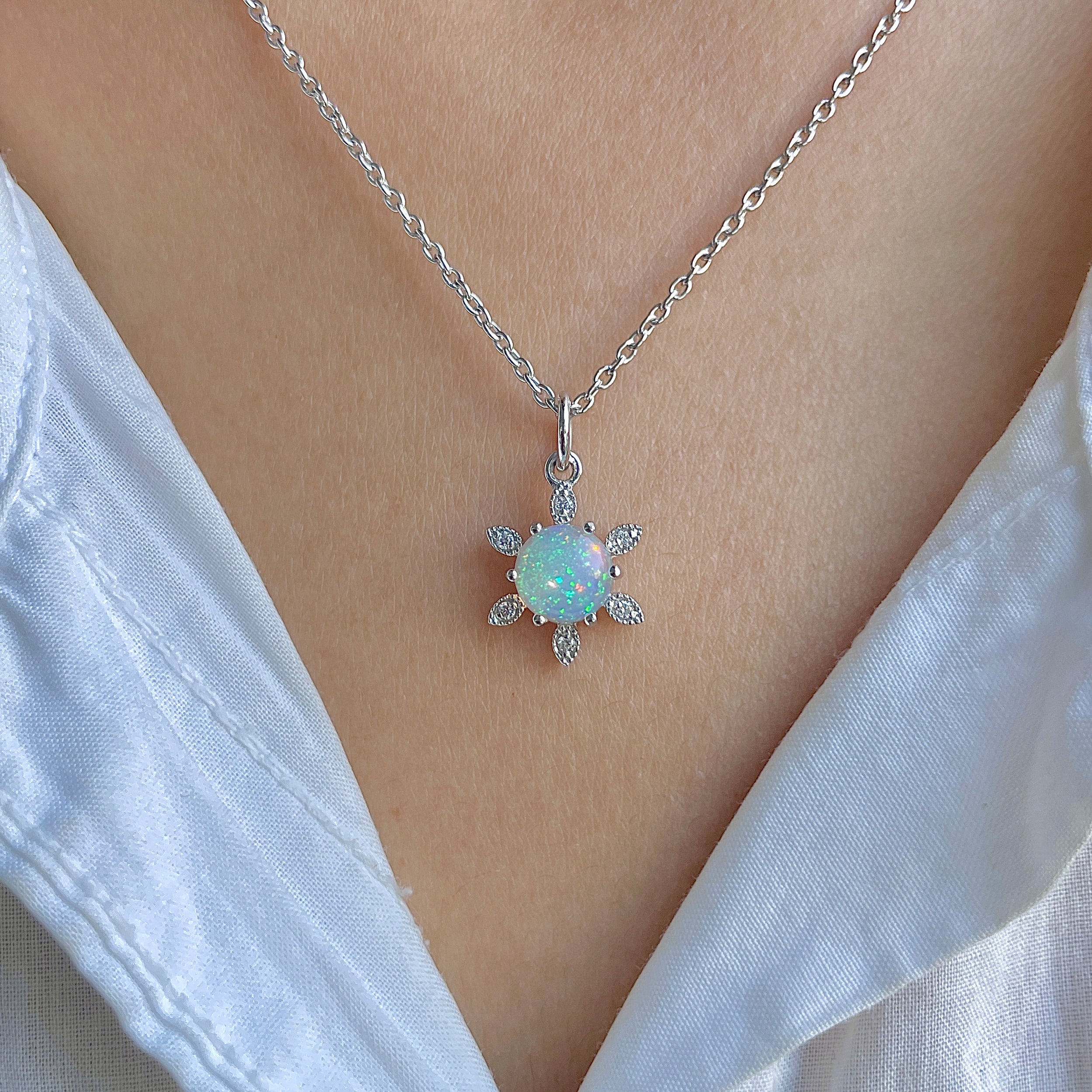 Opal & White Topaz Necklace With Slider Lock-(OPL-RDN-75.)