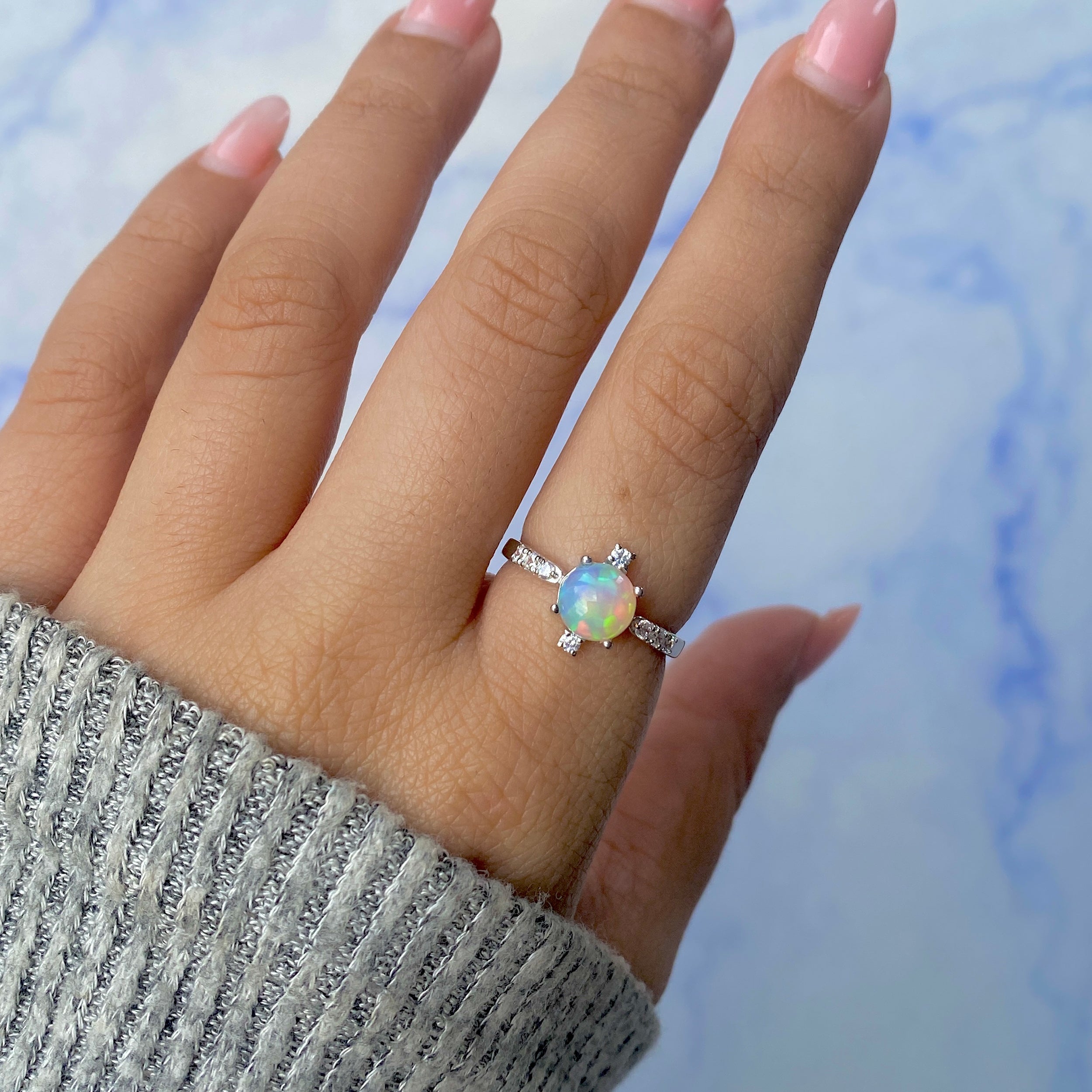 Opal & White Topaz Ring-(OPL-RDR-1621.)