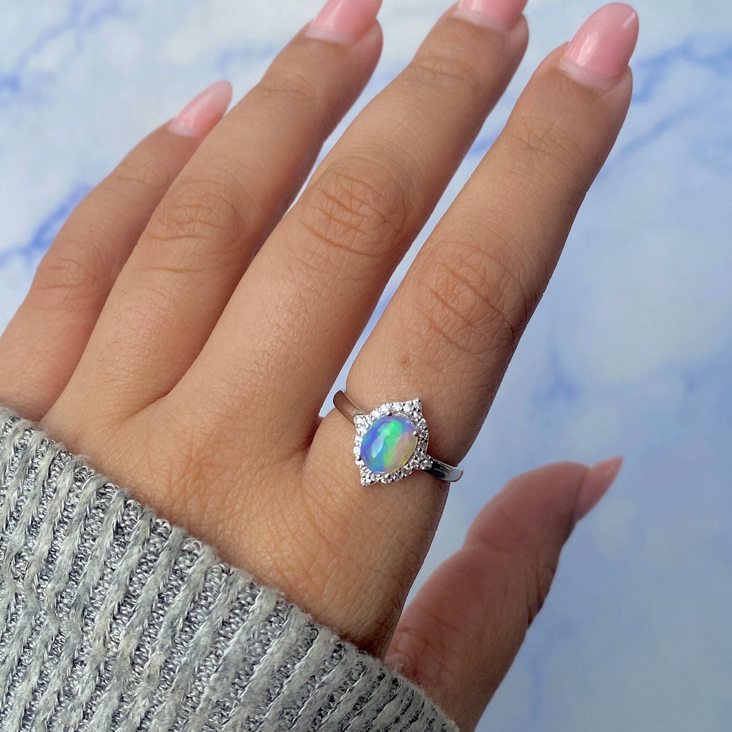 Opal & White Topaz Ring-(OPL-RDR-1745.)