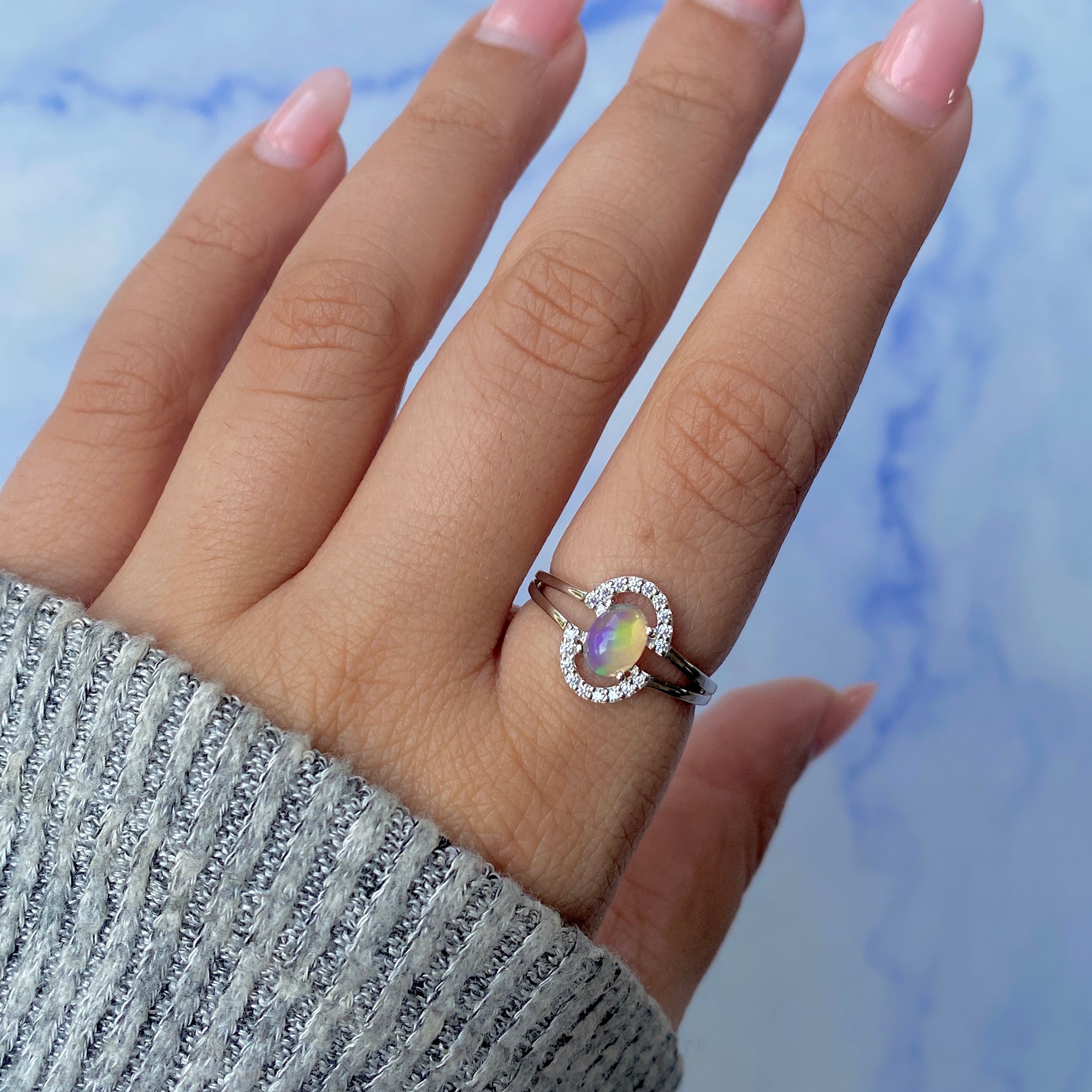 Opal & White Topaz Ring-(OPL-RDR-1802.)