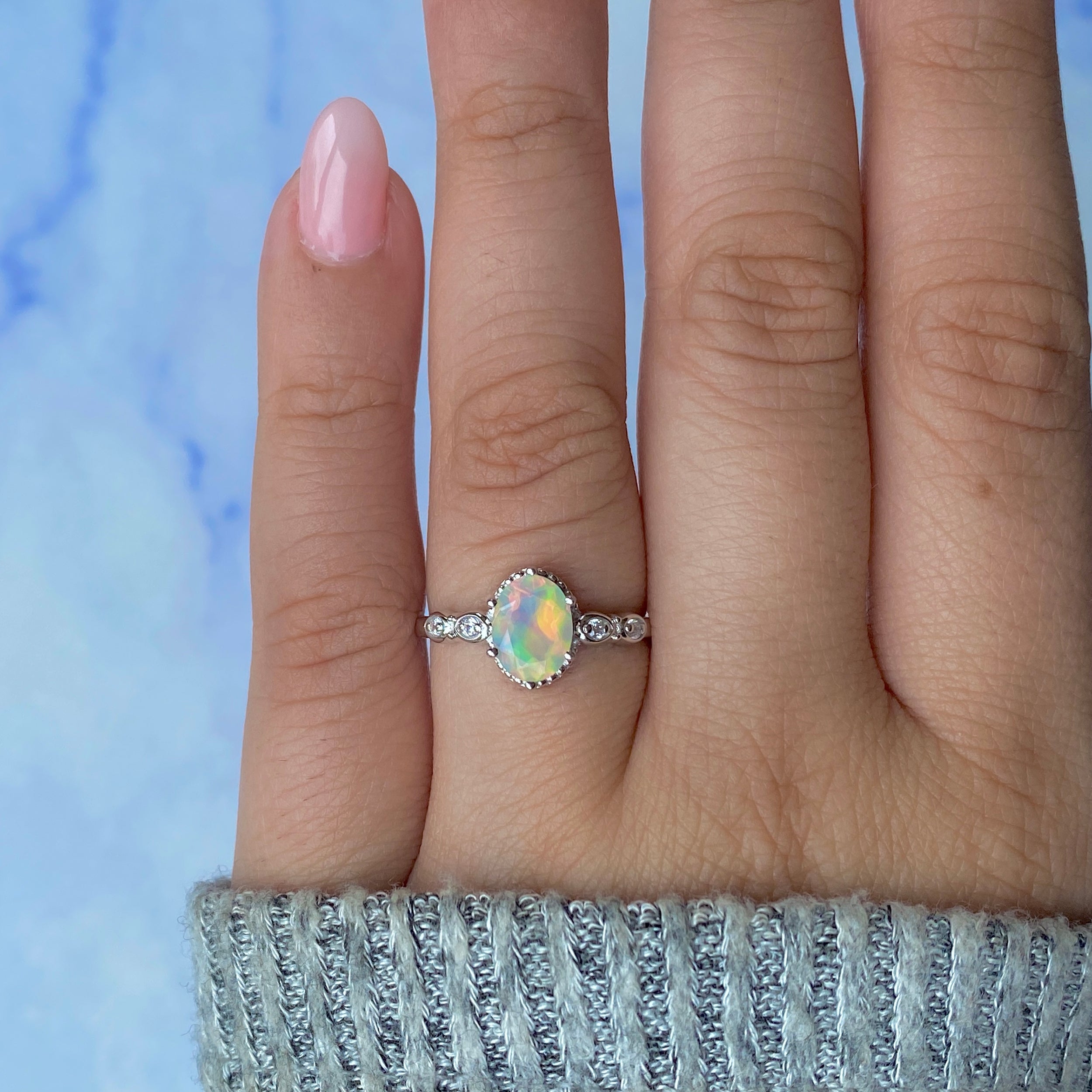Opal & White Topaz Ring-(OPL-RDR-2182.)