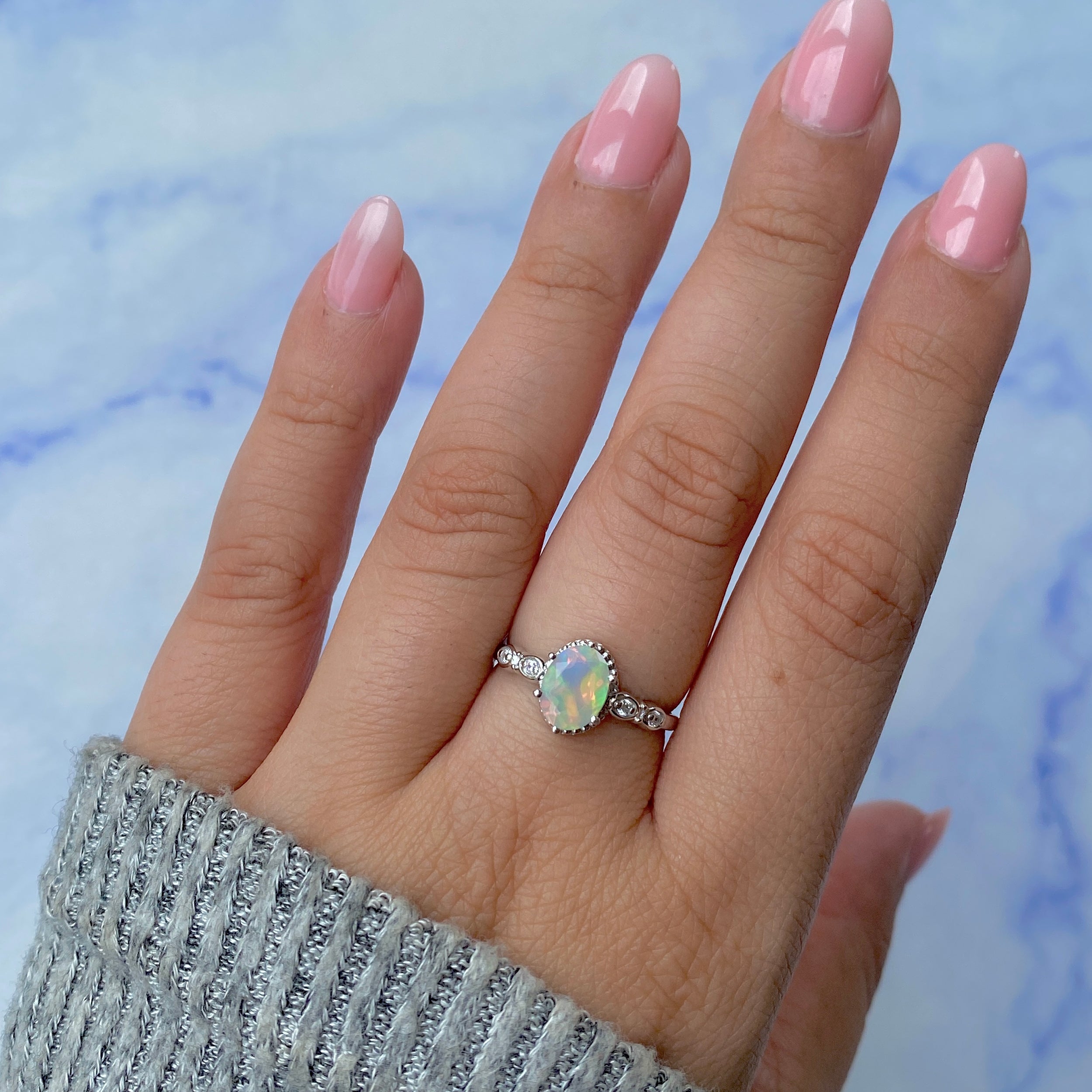 Opal & White Topaz Ring-(OPL-RDR-2182.)