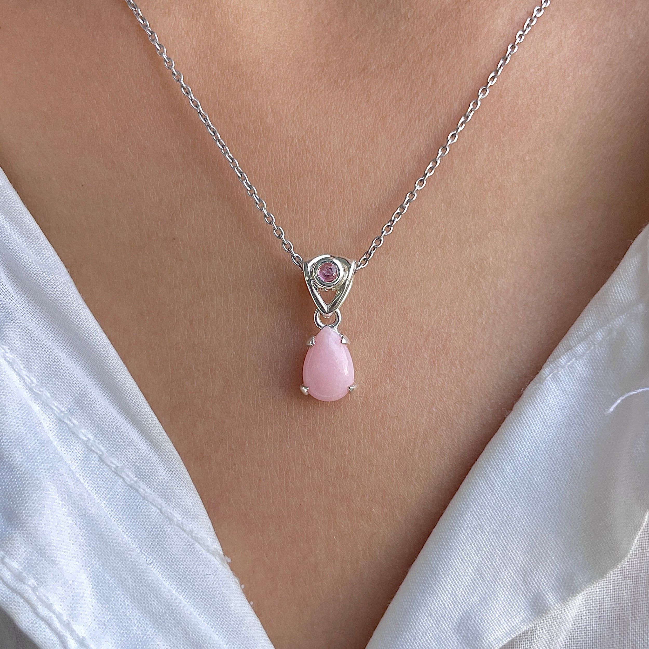 Pink Opal & Tourmaline Pendant-(PKO-RDP-552-TRM-LOOP.)