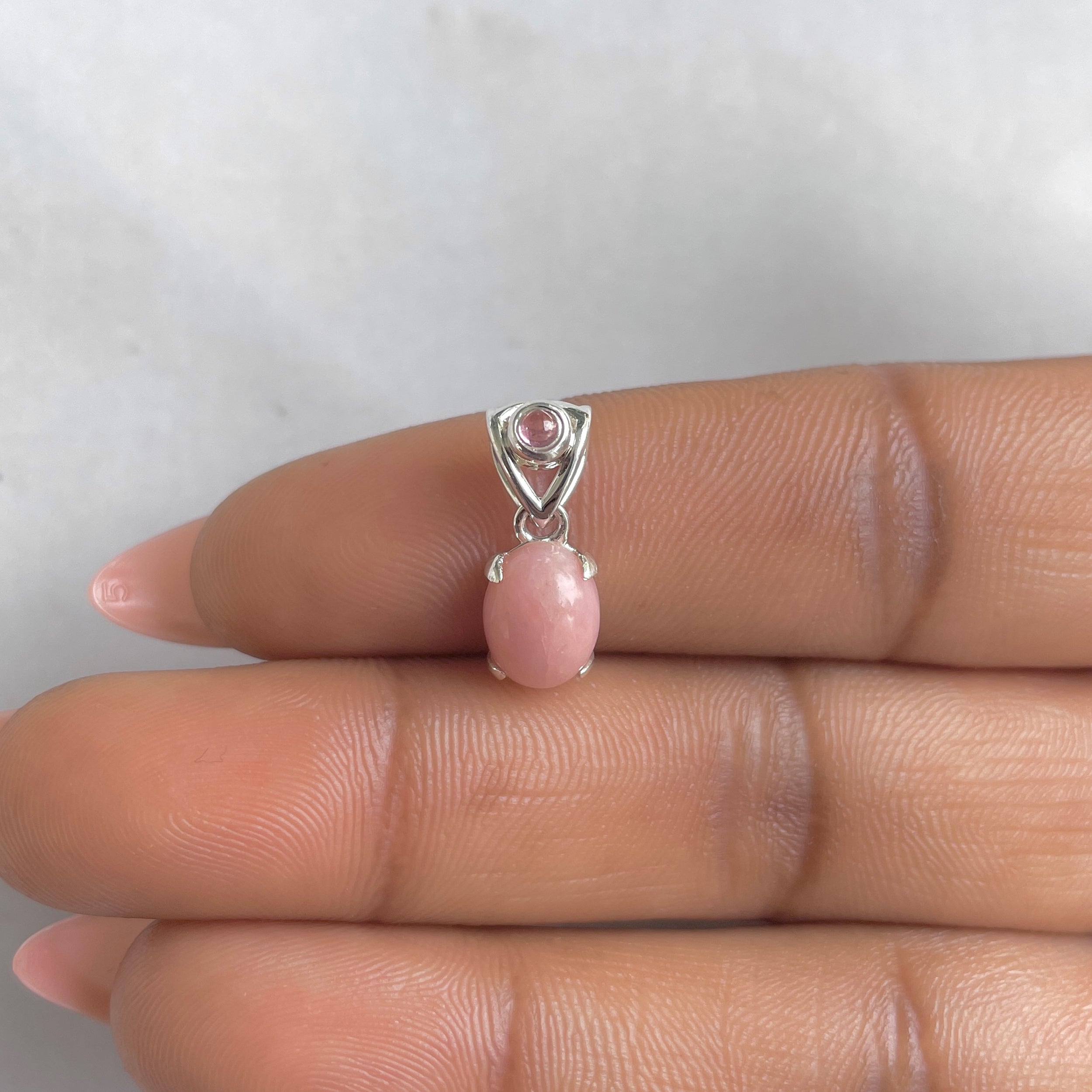 Pink Opal & Tourmaline Pendant-(PKO-RDP-553-V-TRM-LOOP.)