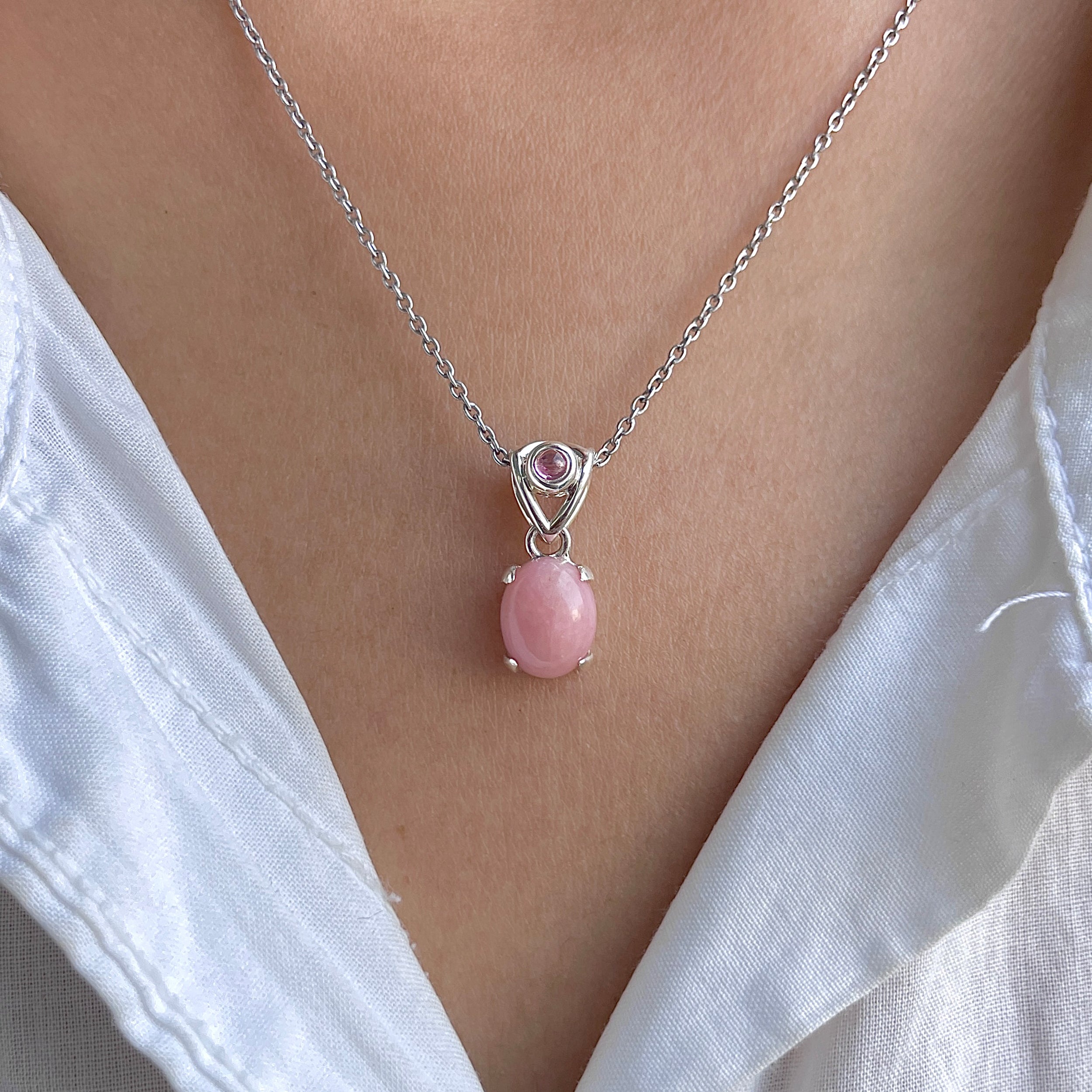 Pink Opal & Tourmaline Pendant-(PKO-RDP-553-V-TRM-LOOP.)